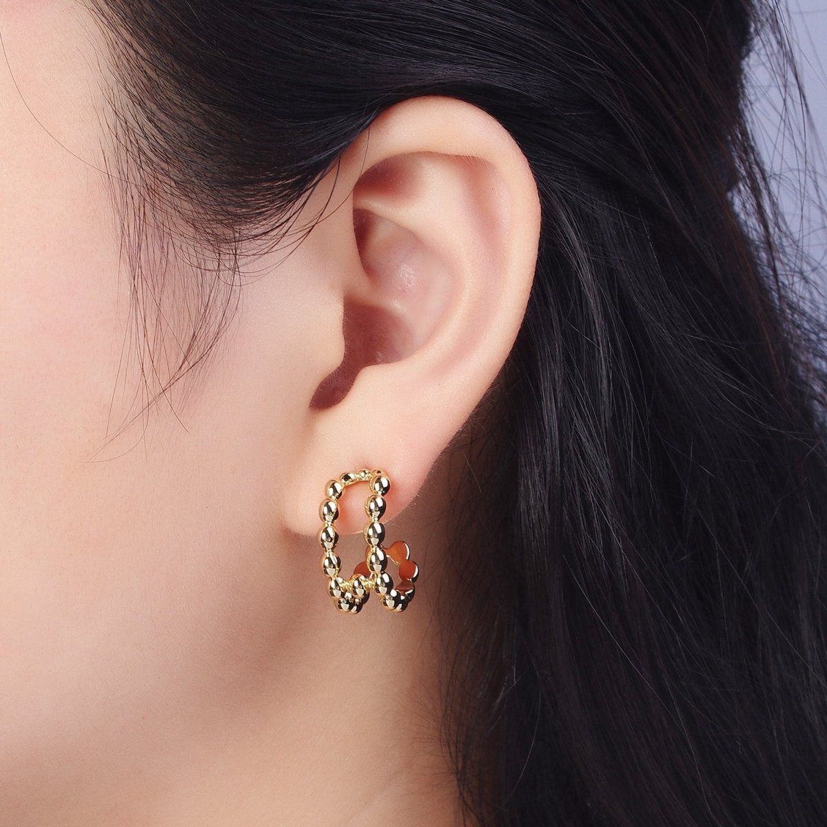 Gold Beaded Hoops, Gold Ball Hoop Earring, Medium Gold Hoops, Gold Bead Hoop Earrings, Large Gold Hoops, Boho Gold Hoop Earring, 20mm Hoop Y-001 - DLUXCA