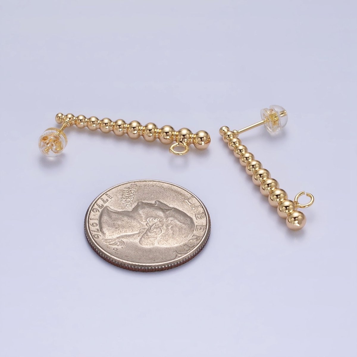 Gold Beaded Long Bar Studs Line Studs with Open link for Earring Component Jewelry Supply Z-182 Z-183