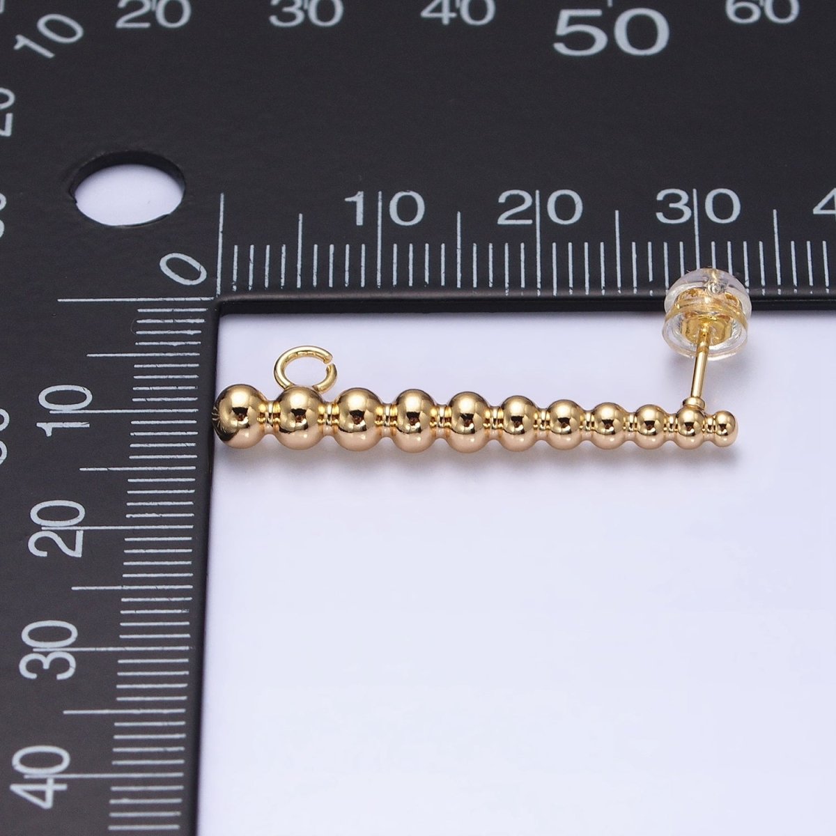 Gold Beaded Long Bar Studs Line Studs with Open link for Earring Component Jewelry Supply Z-182 Z-183