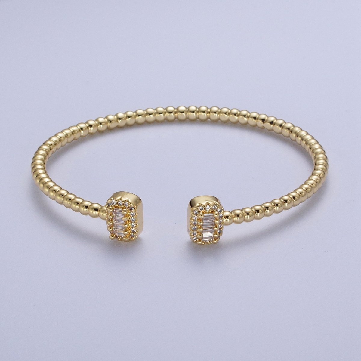 Gold Beaded Micro Paved Double Bar Clear Fuchsia Green Baguette Cubic Zirconia Bangle Bracelet | WA-1166 WA-1167 WA-1168 Clearance Pricing