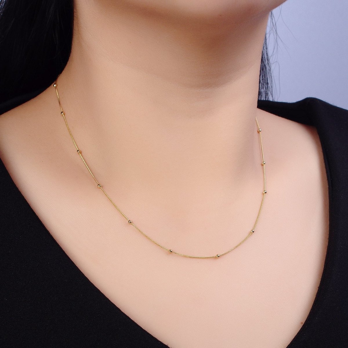 Gold Beaded Satellite Chain 17.75 inch Necklace Simple, Everyday Layering Necklace | WA-1640 WA-1641 Clearance Pricing