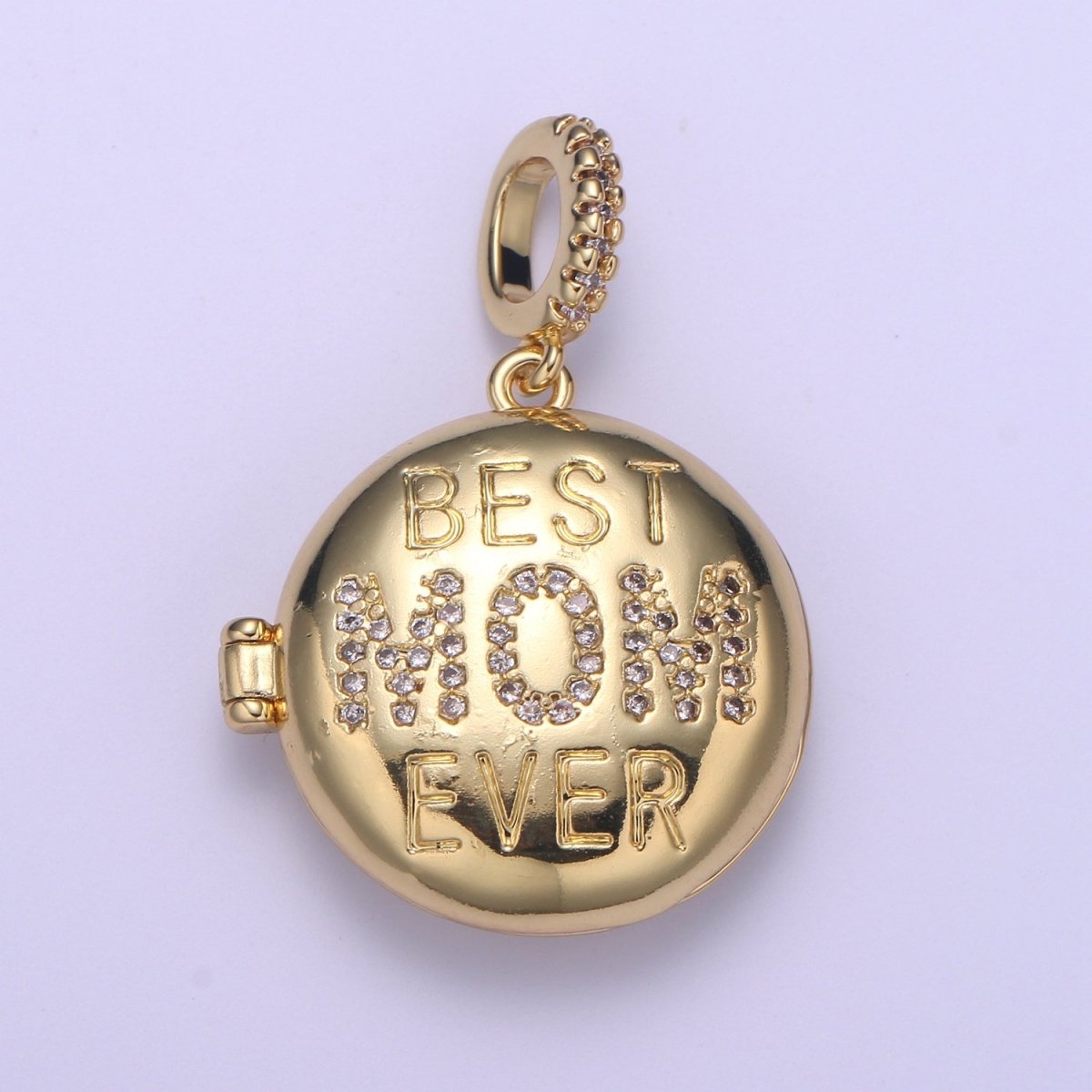 Gold Best Mom Ever Micro Pave Locket Pendant, Gold Silver Open Locket Cubic Zirconia Pave Mom Charm necklace H-722