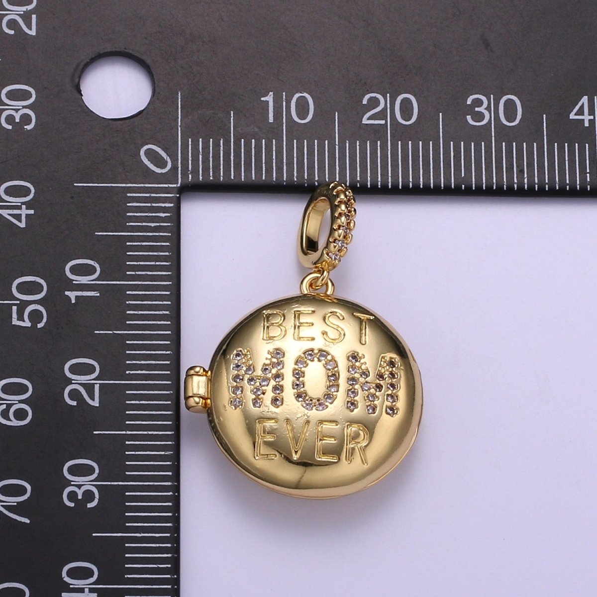 Gold Best Mom Ever Micro Pave Locket Pendant, Gold Silver Open Locket Cubic Zirconia Pave Mom Charm necklace H-722