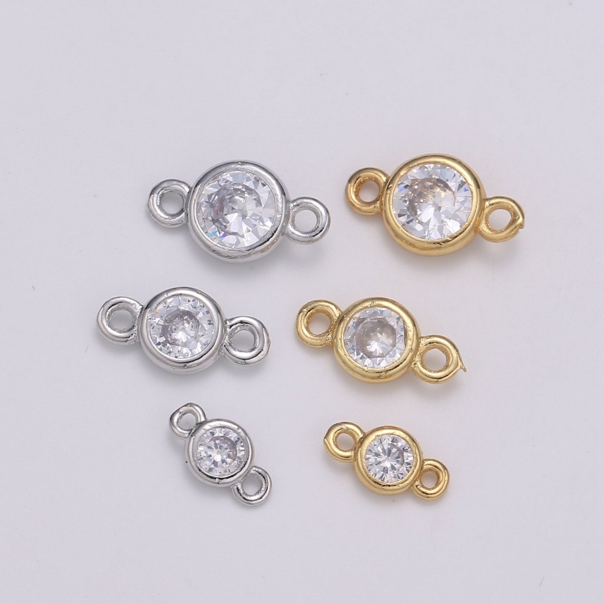 Gold Bezel 5,6mm CZ Connector Link 14k gold filled, Silver bezel set cubic zirconia link spacer for Necklace Bracelet Earring Supply F-588~F-591