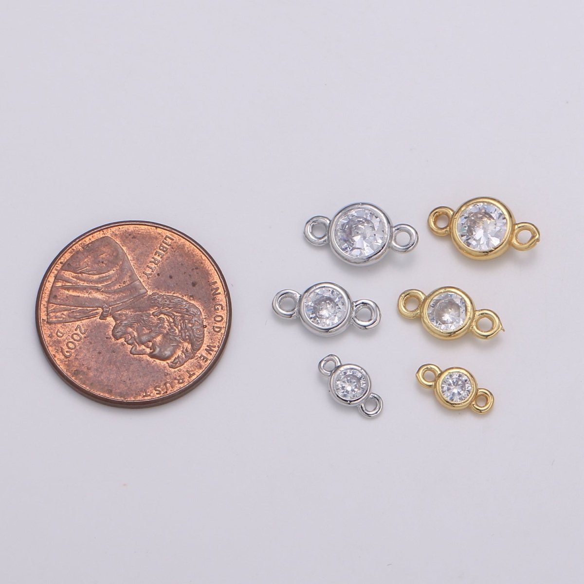 Gold Bezel 5,6mm CZ Connector Link 14k gold filled, Silver bezel set cubic zirconia link spacer for Necklace Bracelet Earring Supply F-588~F-591