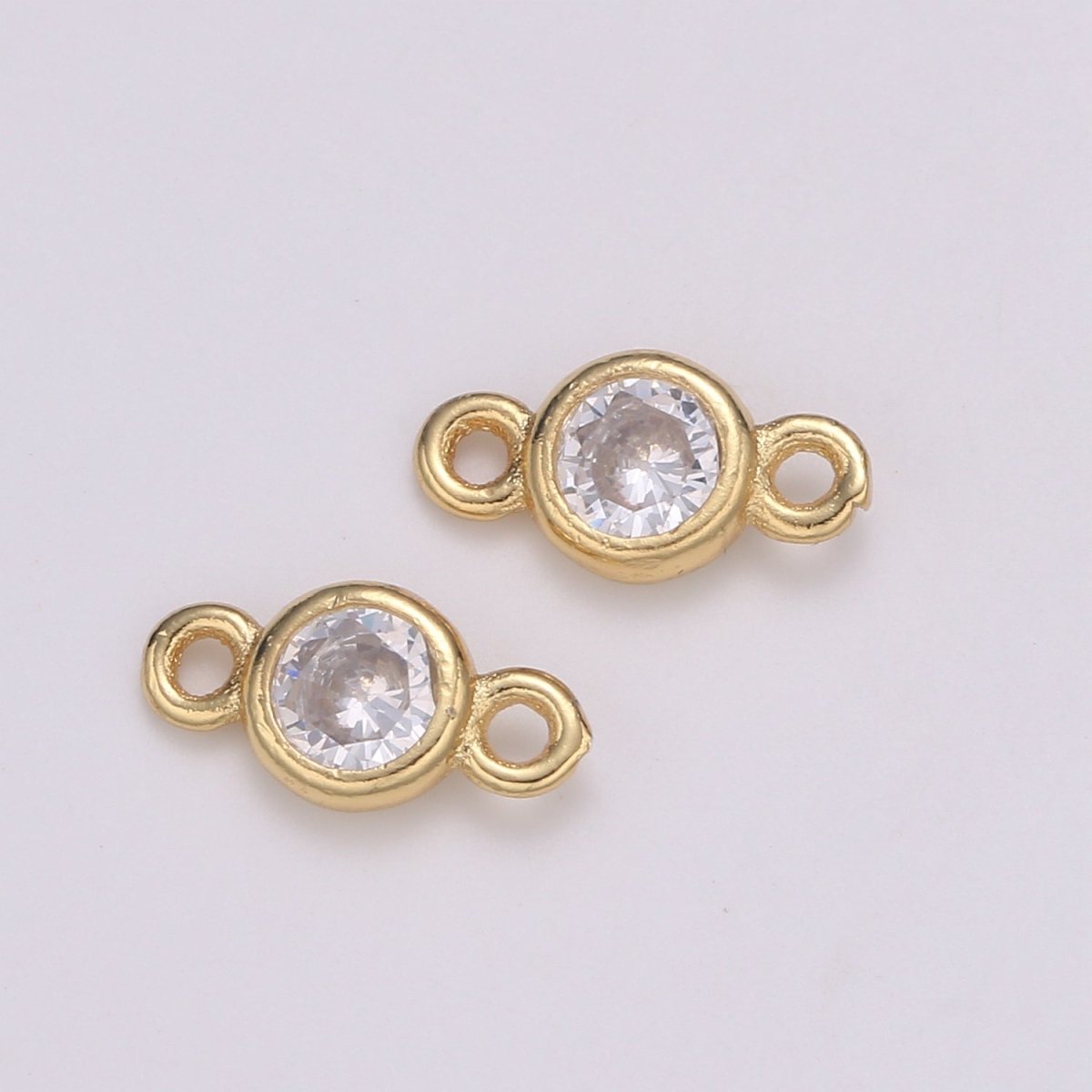 Gold Bezel 5,6mm CZ Connector Link 14k gold filled, Silver bezel set cubic zirconia link spacer for Necklace Bracelet Earring Supply F-588~F-591