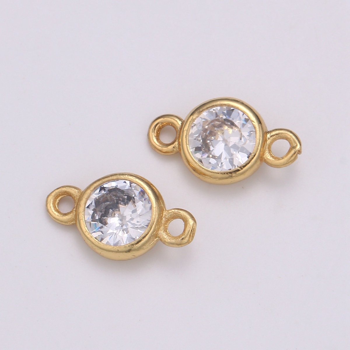 Gold Bezel 5,6mm CZ Connector Link 14k gold filled, Silver bezel set cubic zirconia link spacer for Necklace Bracelet Earring Supply F-588~F-591