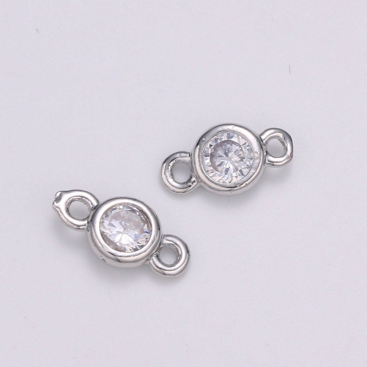 Gold Bezel 5,6mm CZ Connector Link 14k gold filled, Silver bezel set cubic zirconia link spacer for Necklace Bracelet Earring Supply F-588~F-591