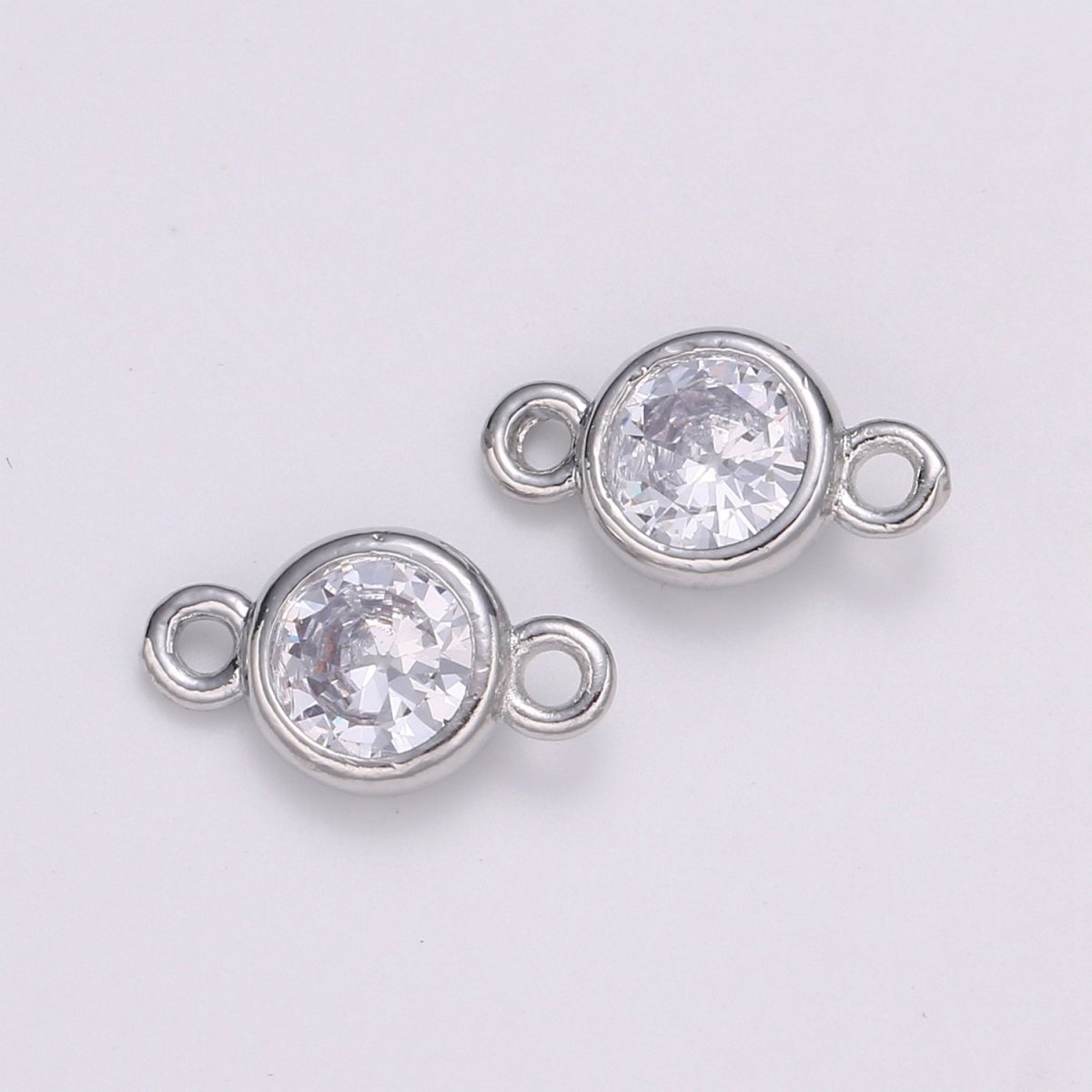 Gold Bezel 5,6mm CZ Connector Link 14k gold filled, Silver bezel set cubic zirconia link spacer for Necklace Bracelet Earring Supply F-588~F-591