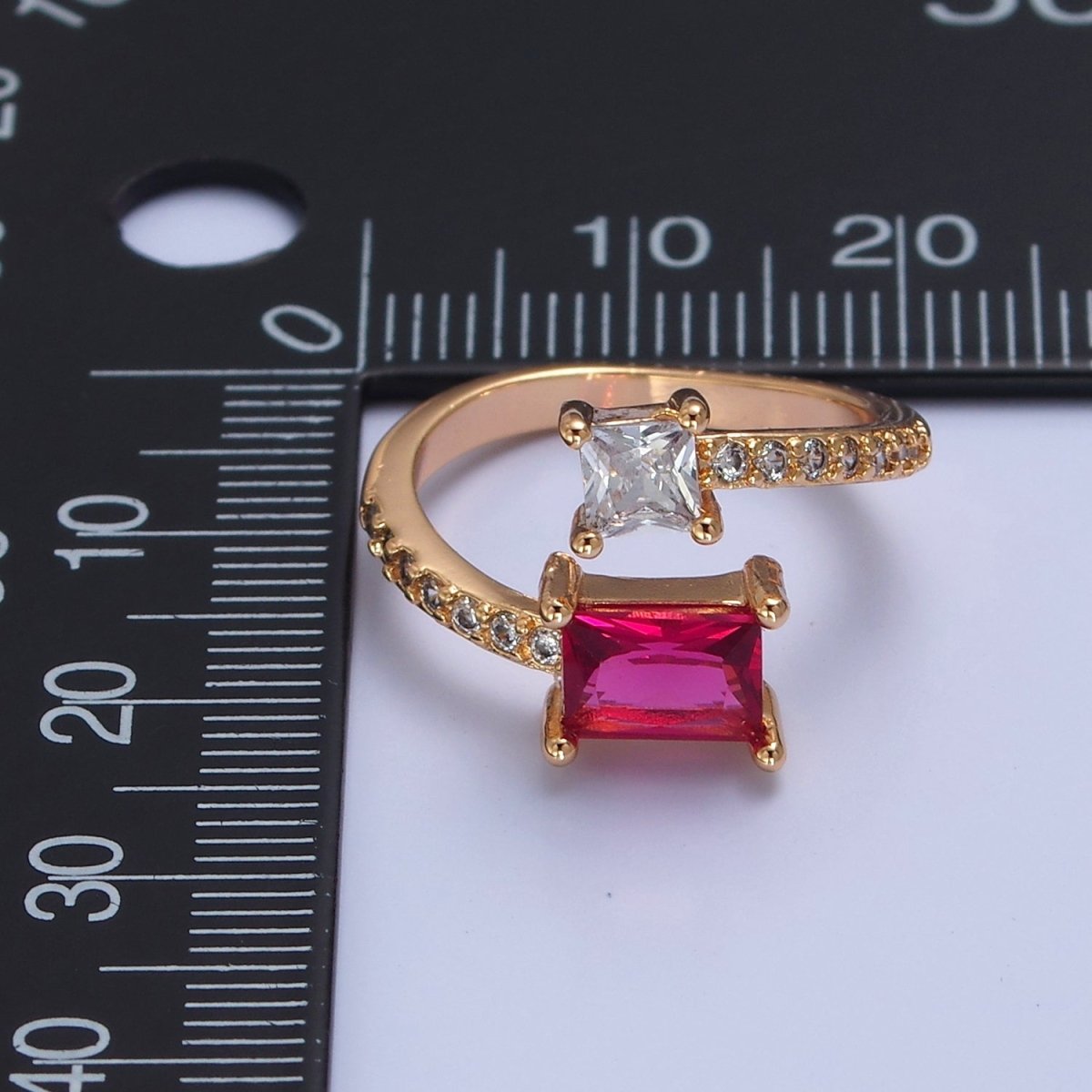 Gold Black Emerald Cut Ring Pink CZ Ring Adjustable Jewelry O-2242