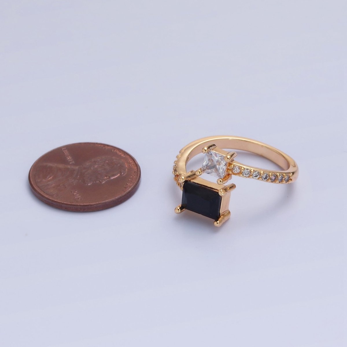 Gold Black Emerald Cut Ring Pink CZ Ring Adjustable Jewelry O-2242