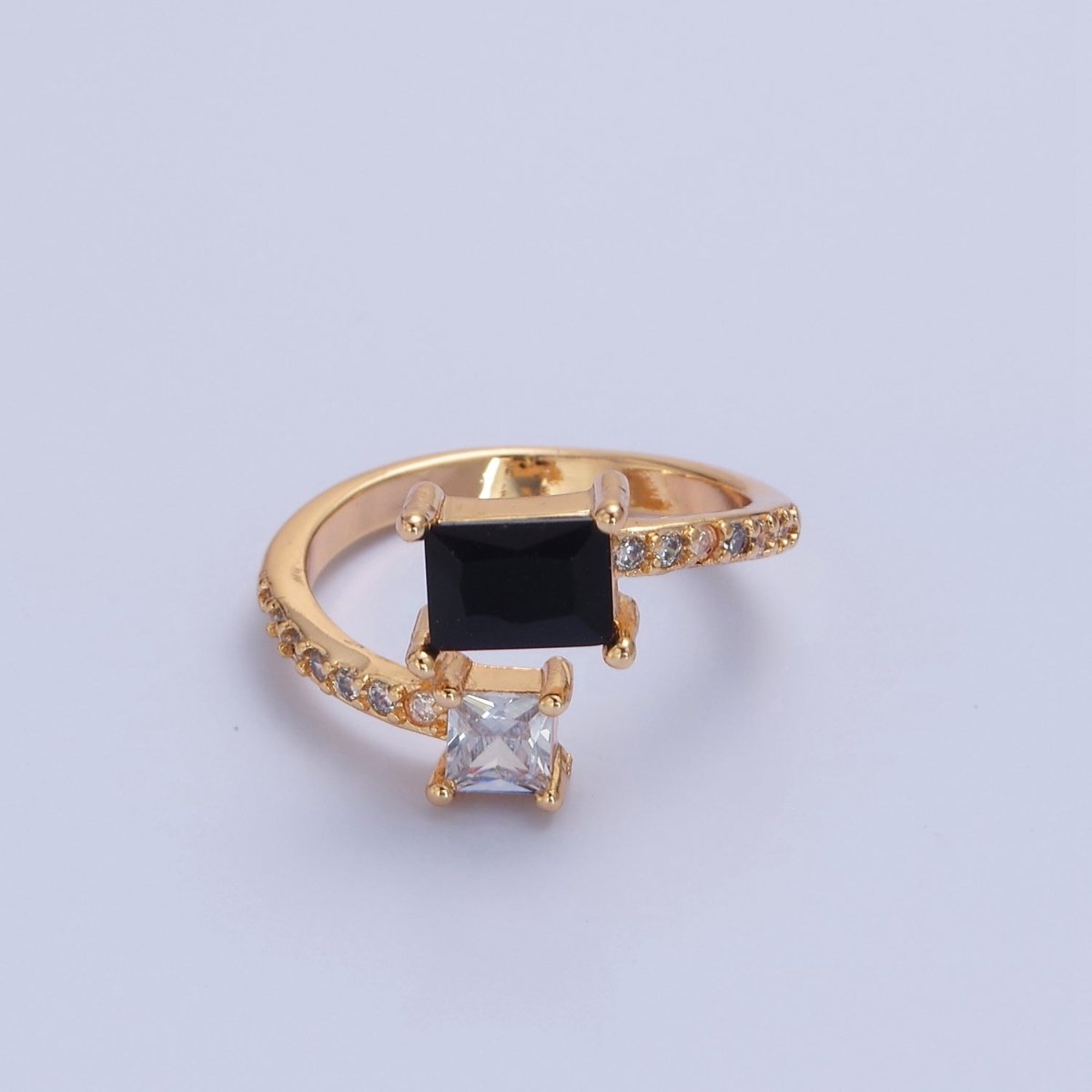 Gold Black Emerald Cut Ring Pink CZ Ring Adjustable Jewelry O-2242