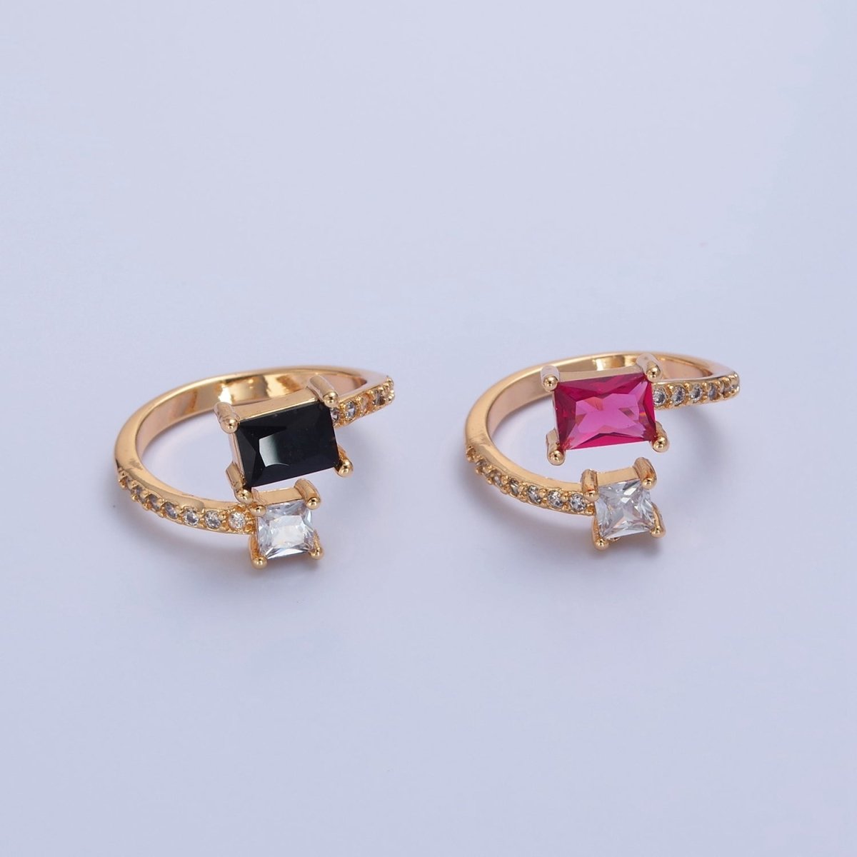 Gold Black Emerald Cut Ring Pink CZ Ring Adjustable Jewelry O-2242