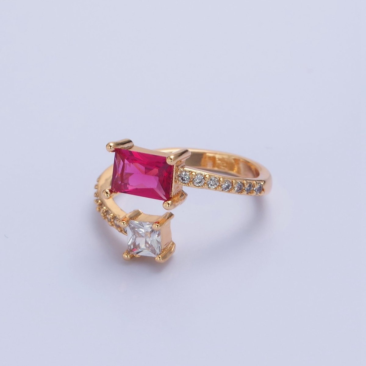 Gold Black Emerald Cut Ring Pink CZ Ring Adjustable Jewelry O-2242