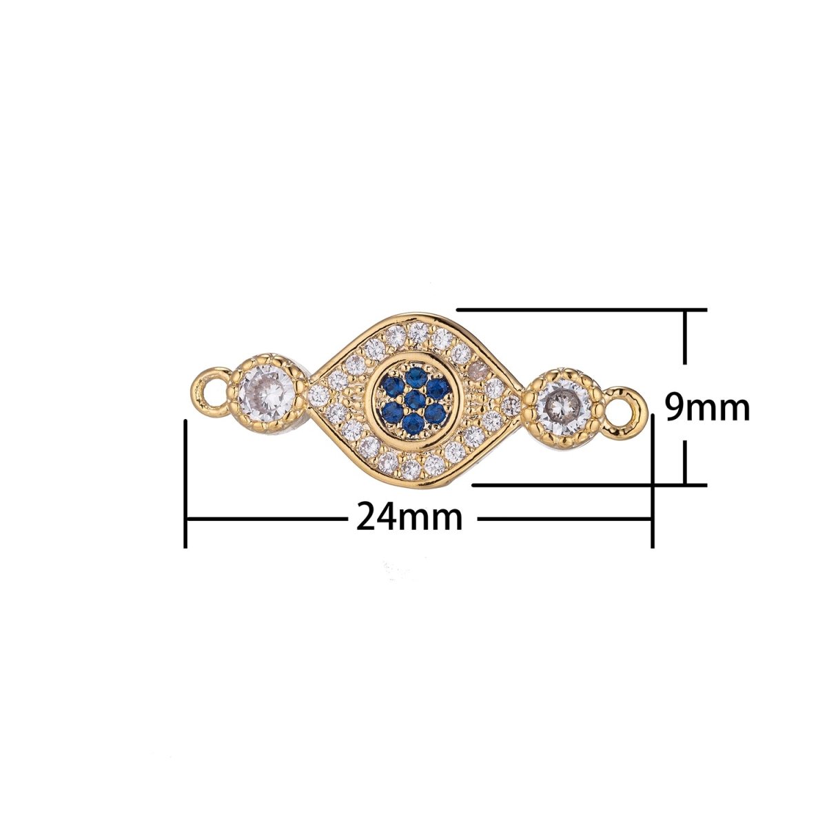 Gold Blue Evil Eye Bracelet Connector, 18K Gold Filled Micro Pave CZ Charm, Spiritual Protection Amulet Necklace Pendant for Jewelry Making F-236