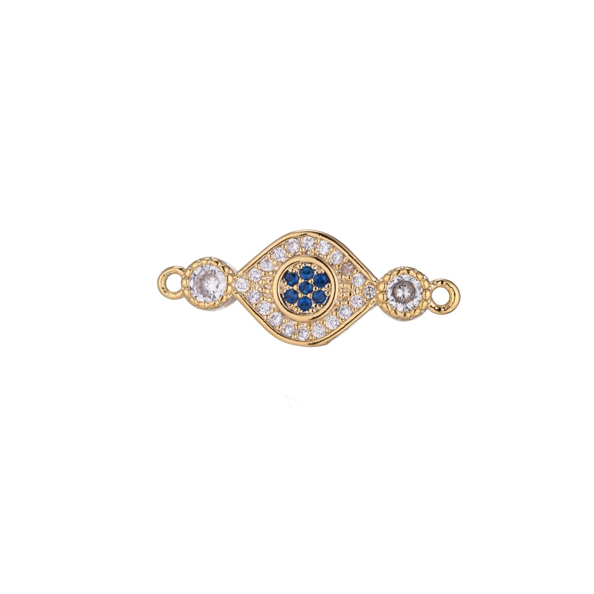 Gold Blue Evil Eye Bracelet Connector, 18K Gold Filled Micro Pave CZ Charm, Spiritual Protection Amulet Necklace Pendant for Jewelry Making F-236