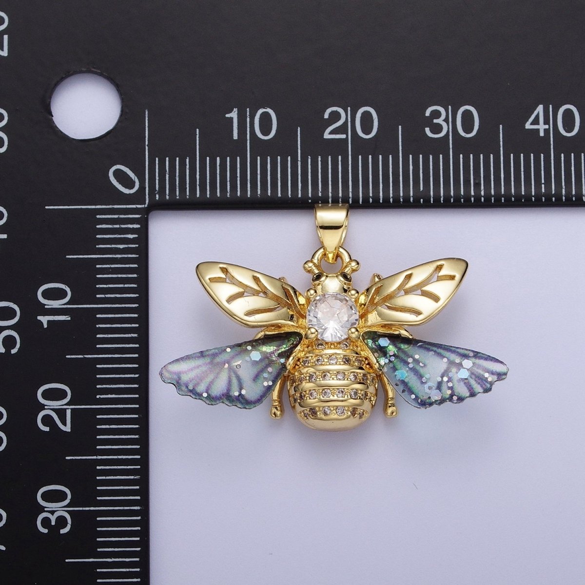 Gold Blue / Fuchsia Micro Paved Striped Honey Bumble Bee Pendant For Jewelry Making H-636 H-646