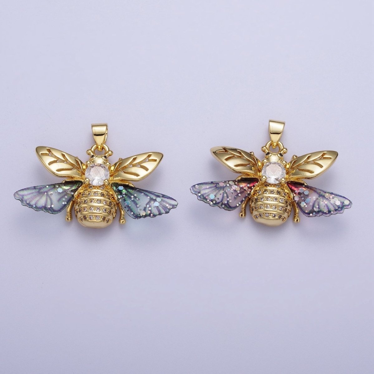 Gold Blue / Fuchsia Micro Paved Striped Honey Bumble Bee Pendant For Jewelry Making H-636 H-646