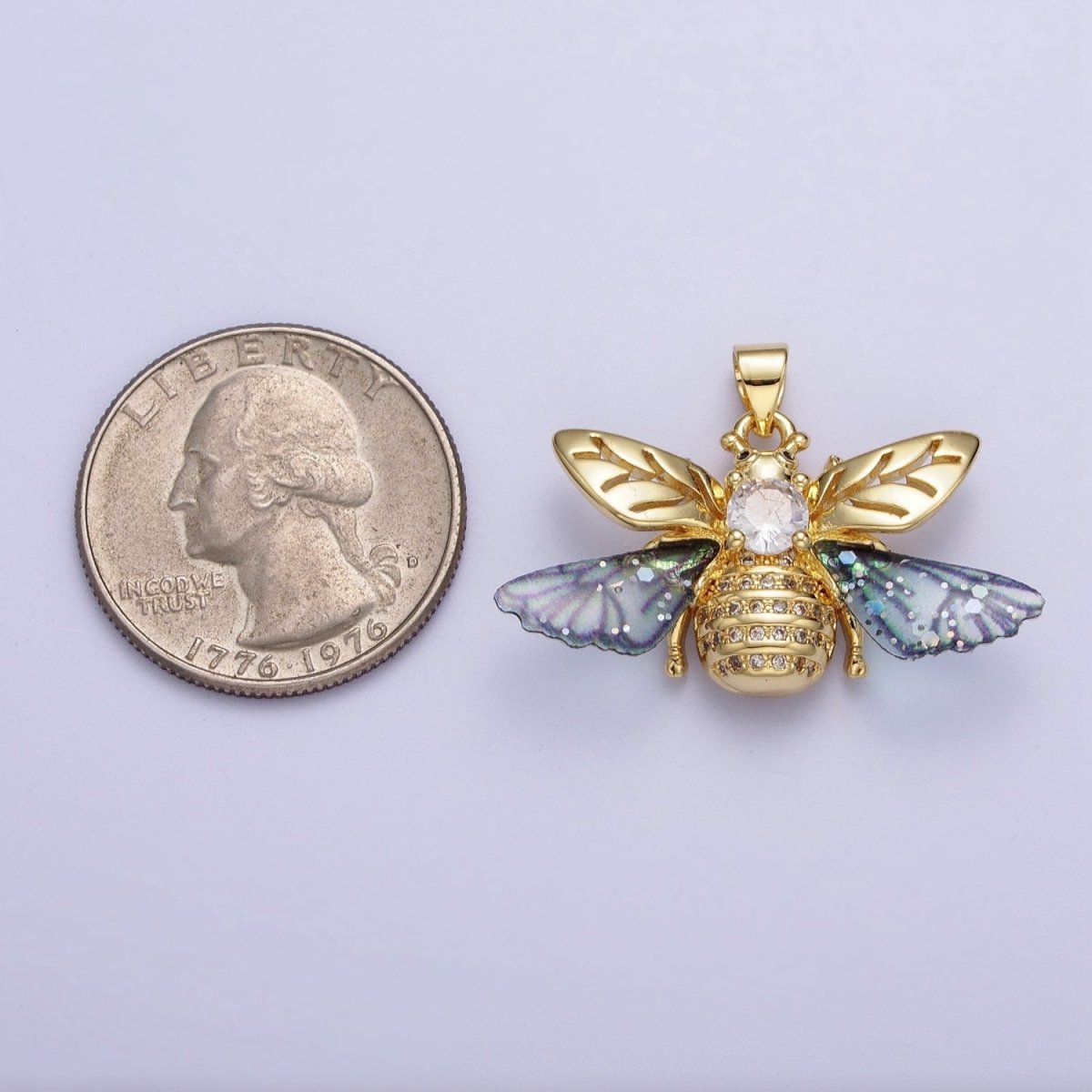 Gold Blue / Fuchsia Micro Paved Striped Honey Bumble Bee Pendant For Jewelry Making H-636 H-646