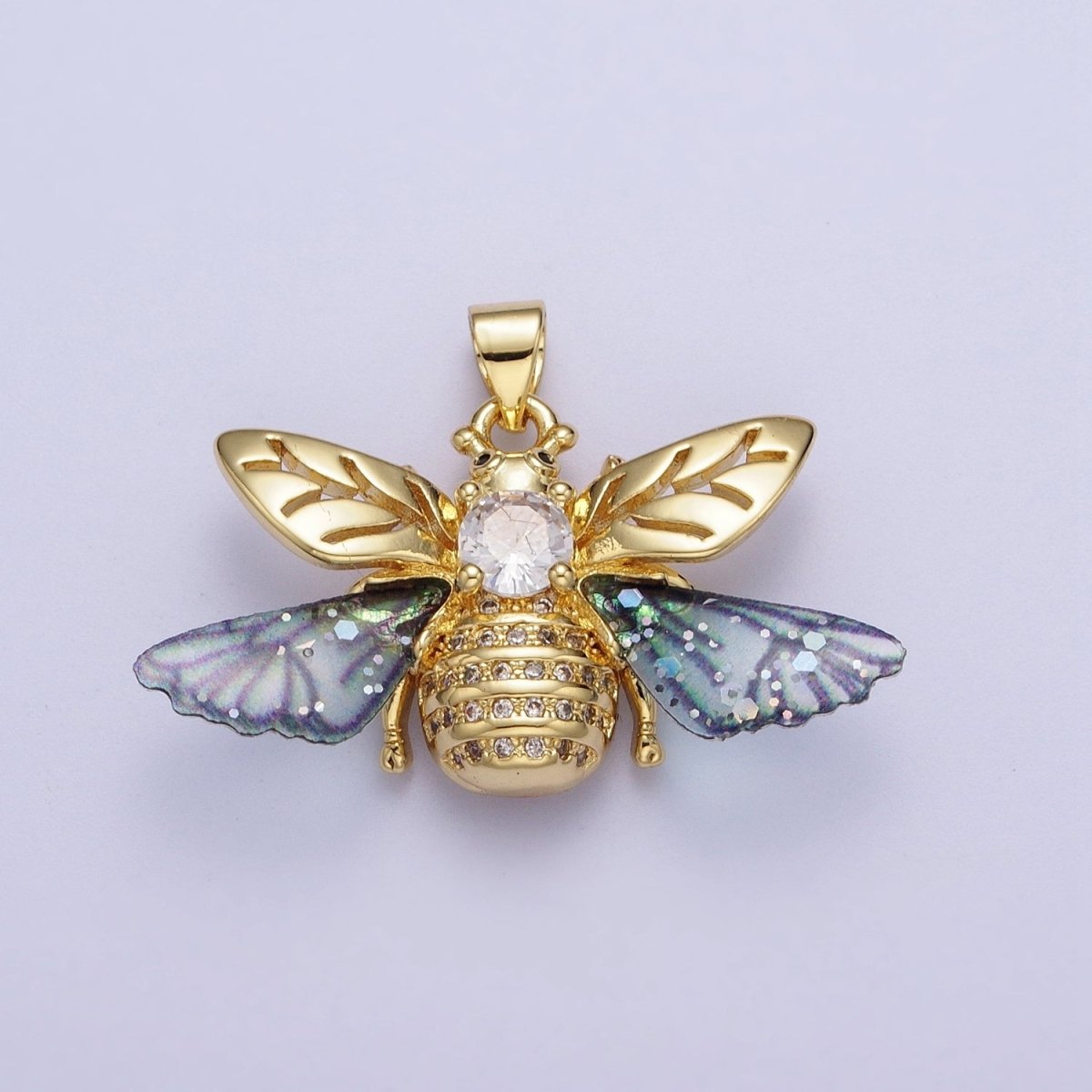 Gold Blue / Fuchsia Micro Paved Striped Honey Bumble Bee Pendant For Jewelry Making H-636 H-646