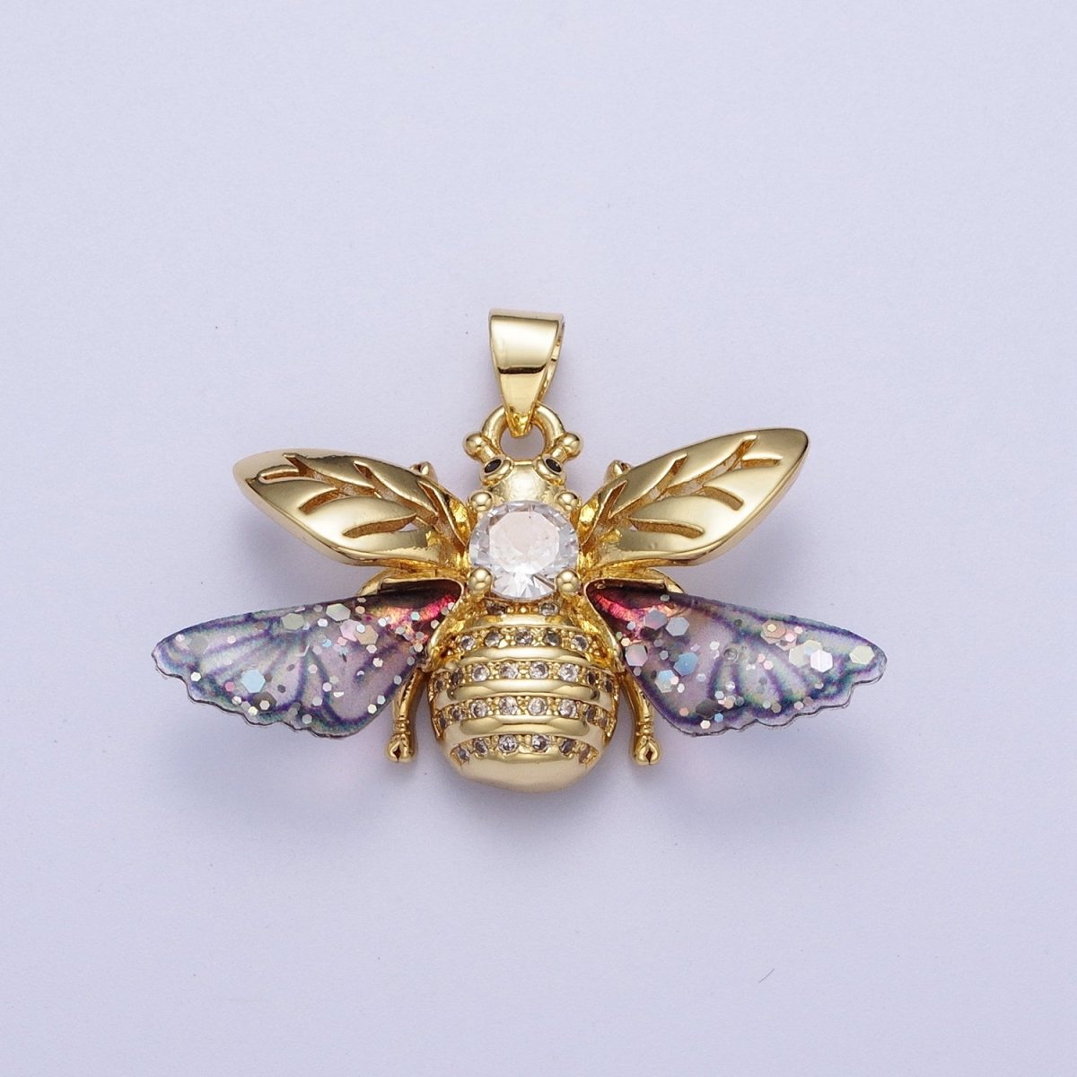 Gold Blue / Fuchsia Micro Paved Striped Honey Bumble Bee Pendant For Jewelry Making H-636 H-646
