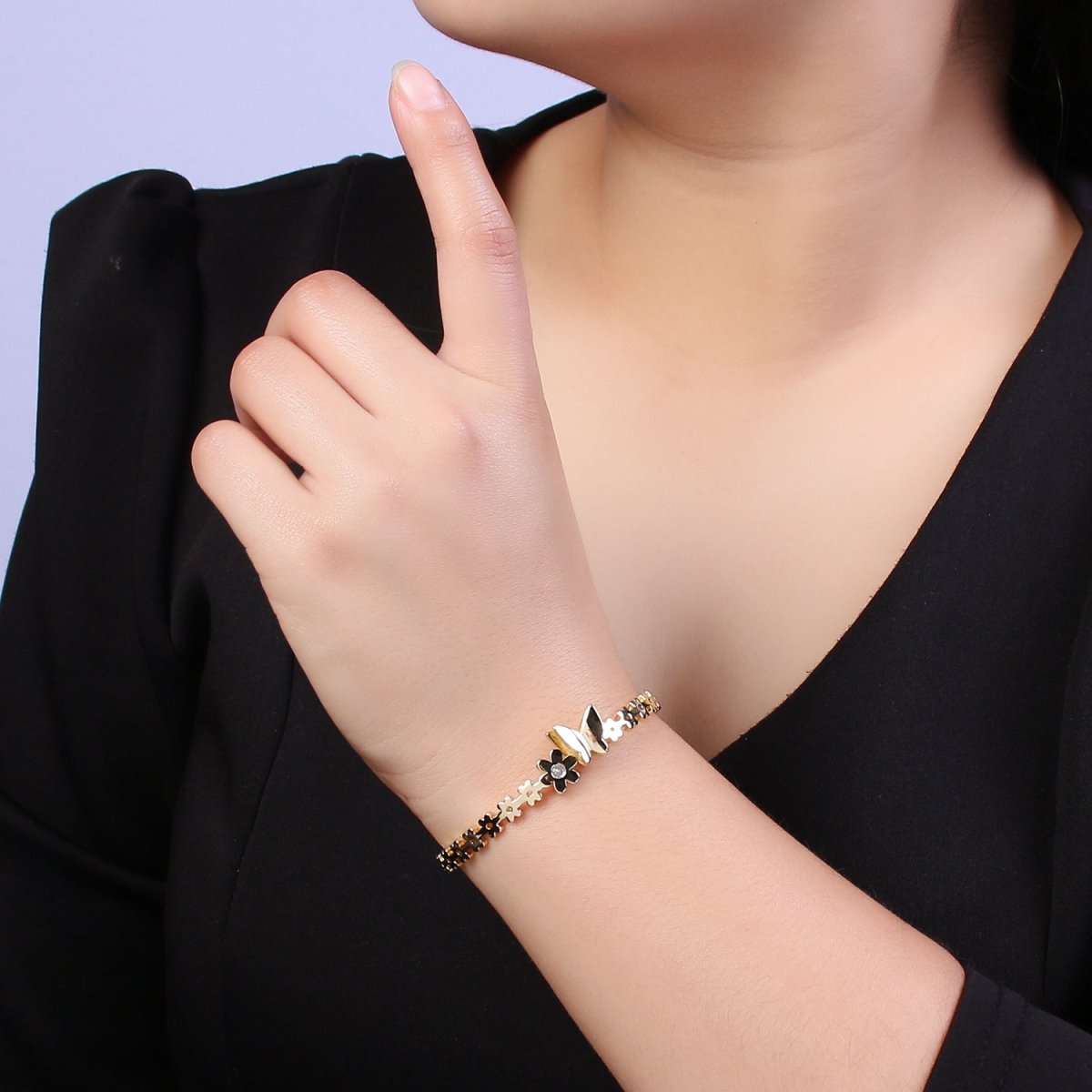 Gold Butterfly Bracelet Whimsical Flower Floral Bangle Bracelet Open Adjustable Jewelry | WA-778 Clearance Pricing