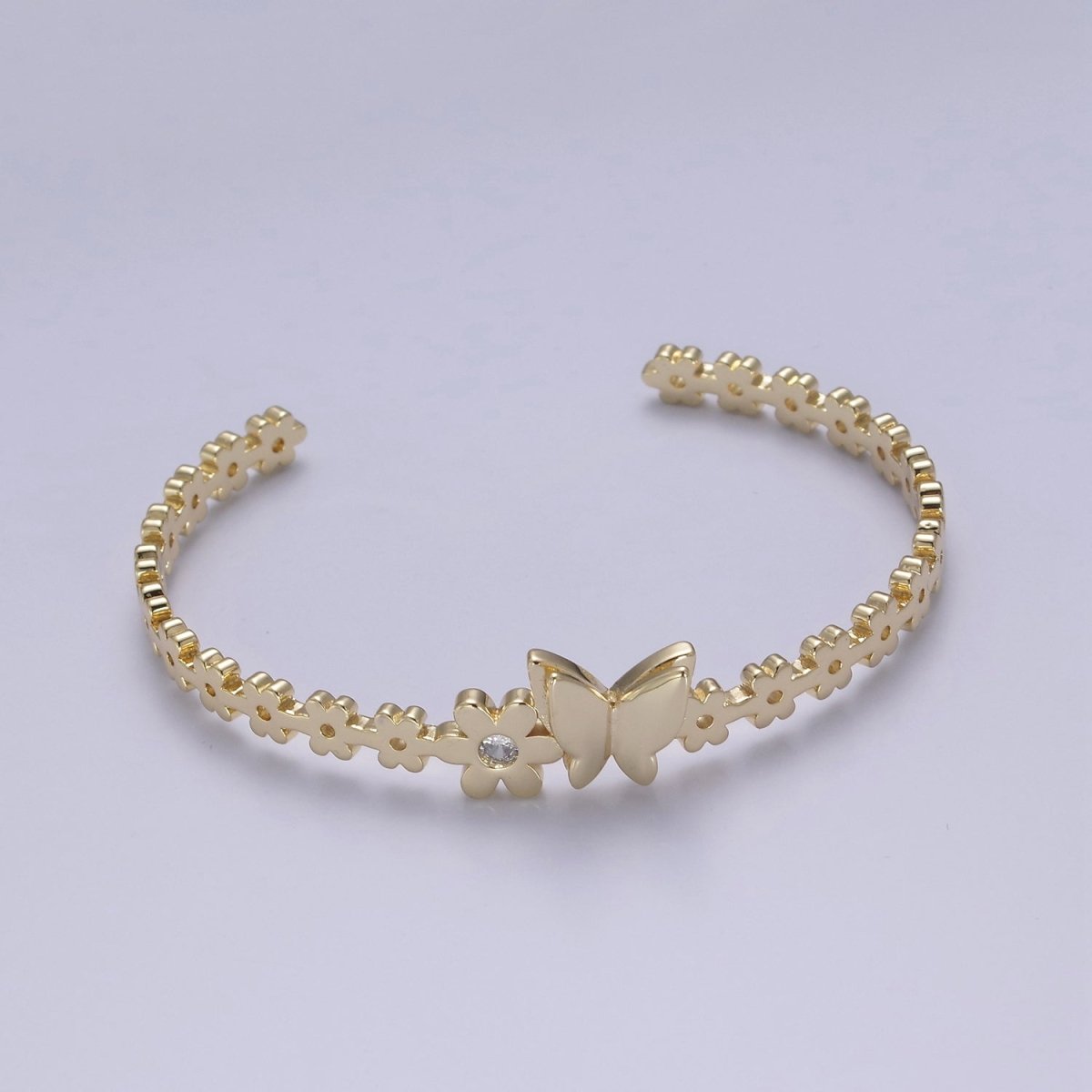 Gold Butterfly Bracelet Whimsical Flower Floral Bangle Bracelet Open Adjustable Jewelry | WA-778 Clearance Pricing