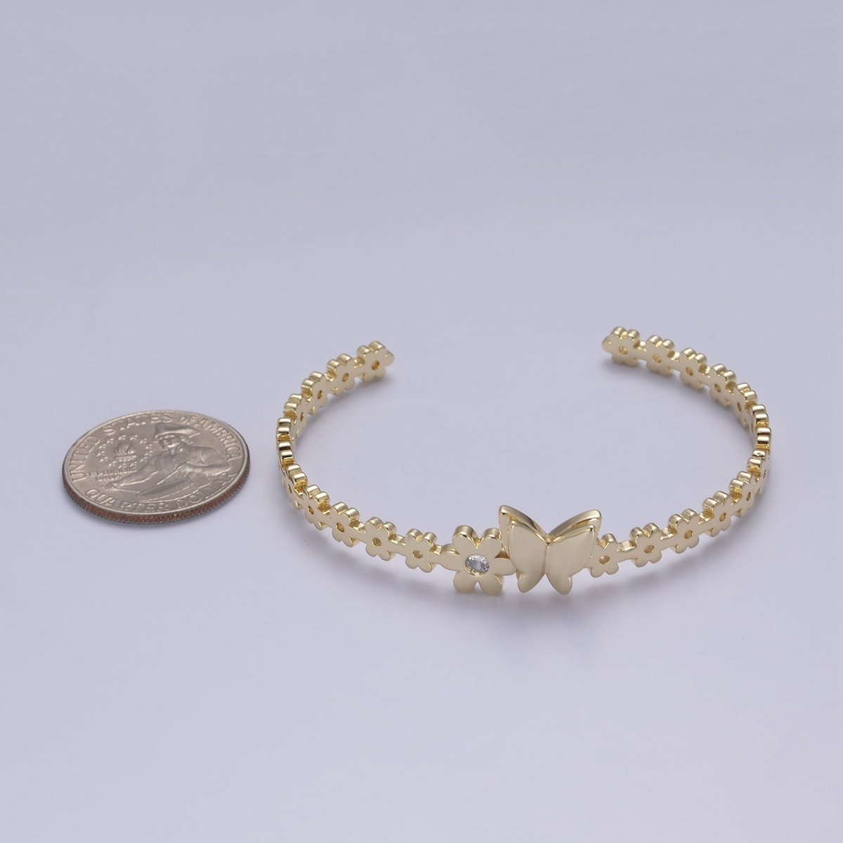 Gold Butterfly Bracelet Whimsical Flower Floral Bangle Bracelet Open Adjustable Jewelry | WA-778 Clearance Pricing