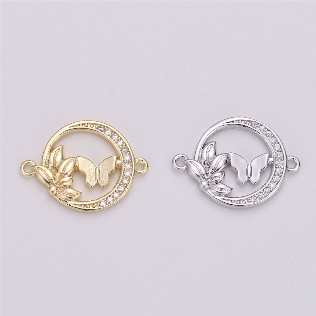OS Gold Butterfly Charm Connector , Micro Pave CZ Charm, 18K Gold Filled Pendant Dainty Butterflies Necklace Bracelet Charm for Jewelry Making F-289