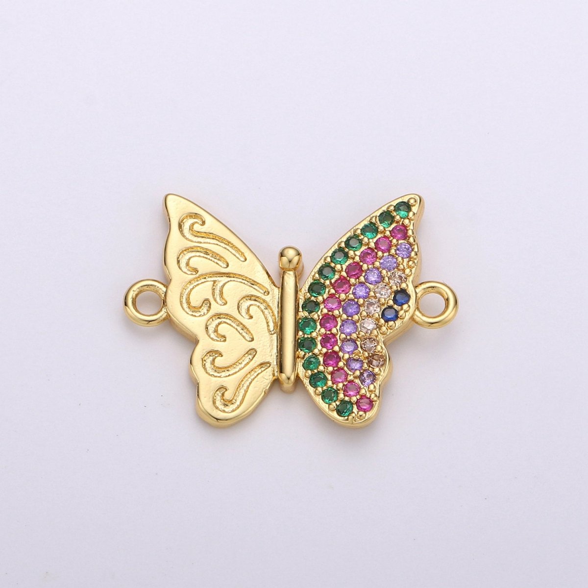 Gold Butterfly Charm Connector, Micro Pave Mariposa Charm, CZ Charms, Cubic Zirconia Butterfly, Micro Pave Link Bracelet Connector F-395