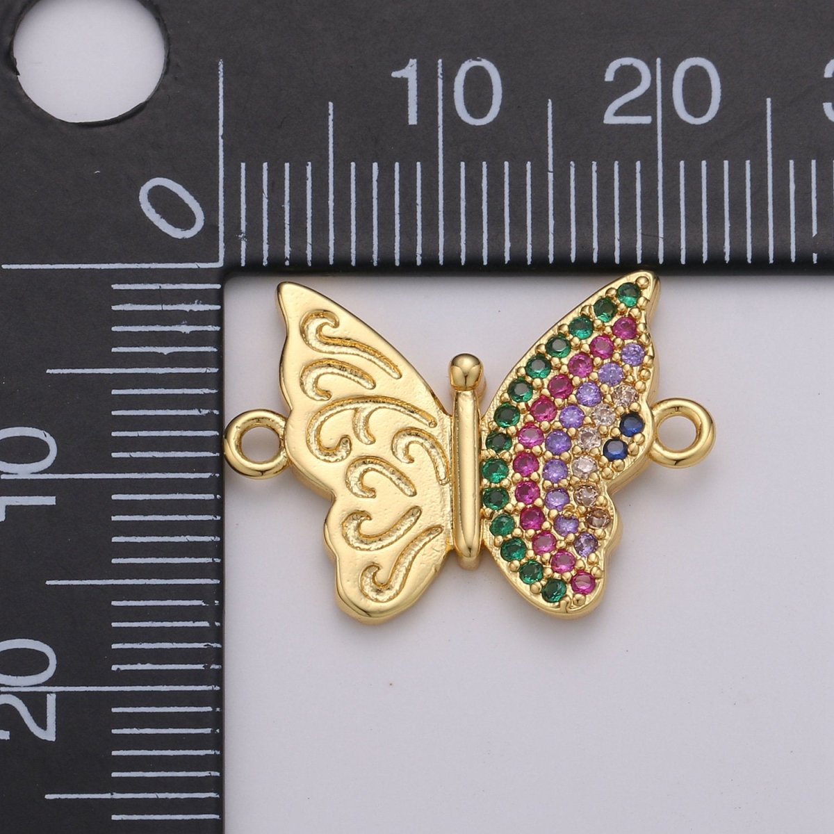 Gold Butterfly Charm Connector, Micro Pave Mariposa Charm, CZ Charms, Cubic Zirconia Butterfly, Micro Pave Link Bracelet Connector F-395