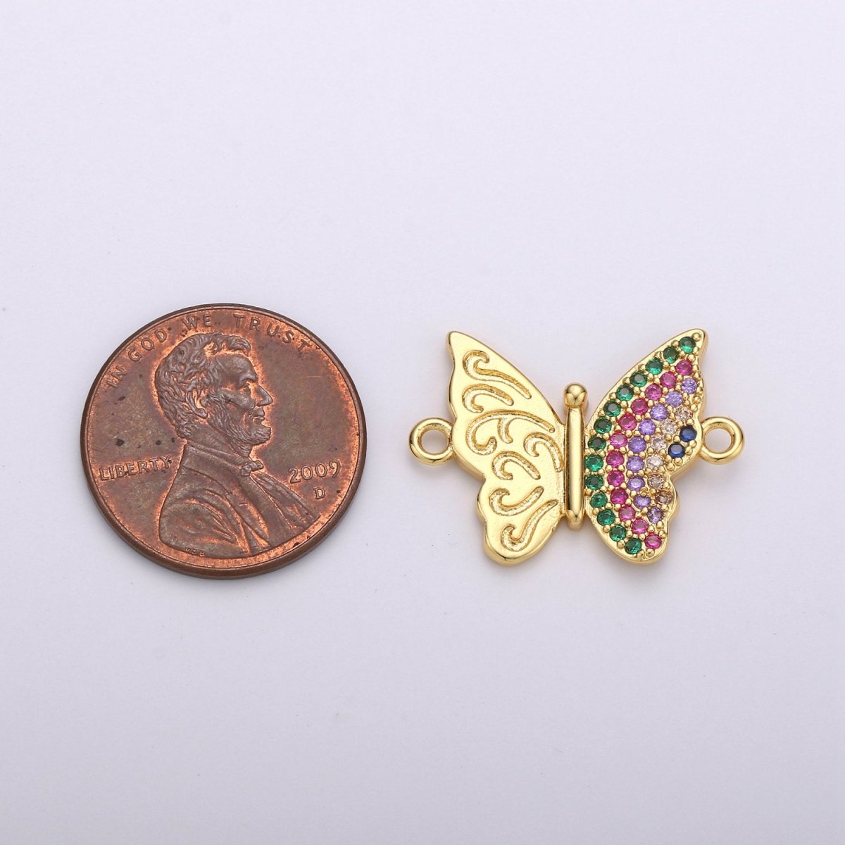 Gold Butterfly Charm Connector, Micro Pave Mariposa Charm, CZ Charms, Cubic Zirconia Butterfly, Micro Pave Link Bracelet Connector F-395