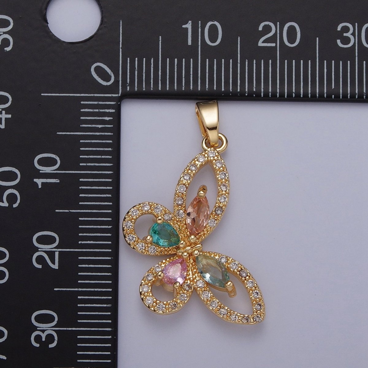 OS Gold Butterfly Charm, CZ Micro Pave Butterfly Pendant, Dainty Charms, Necklace Bracelet Charms, Cubic Zirconia X-322