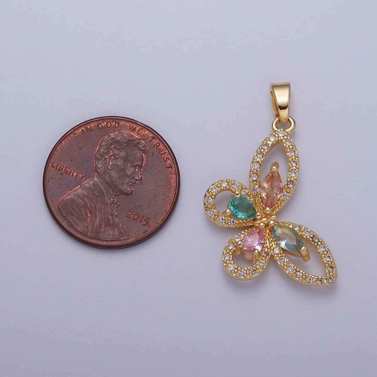 OS Gold Butterfly Charm, CZ Micro Pave Butterfly Pendant, Dainty Charms, Necklace Bracelet Charms, Cubic Zirconia X-322