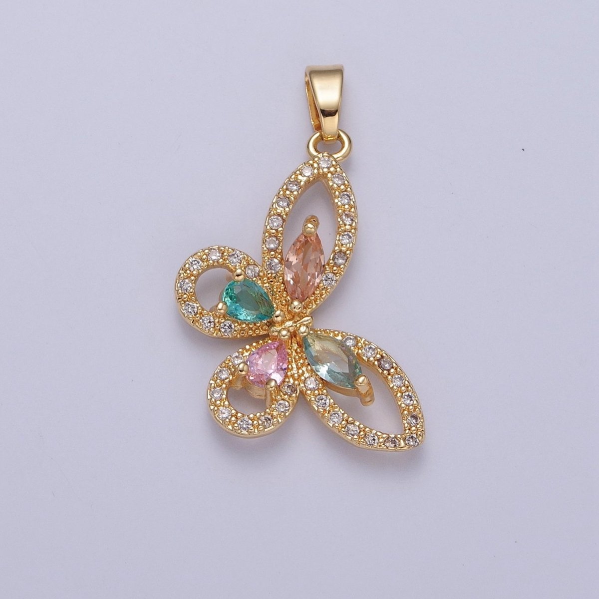 OS Gold Butterfly Charm, CZ Micro Pave Butterfly Pendant, Dainty Charms, Necklace Bracelet Charms, Cubic Zirconia X-322