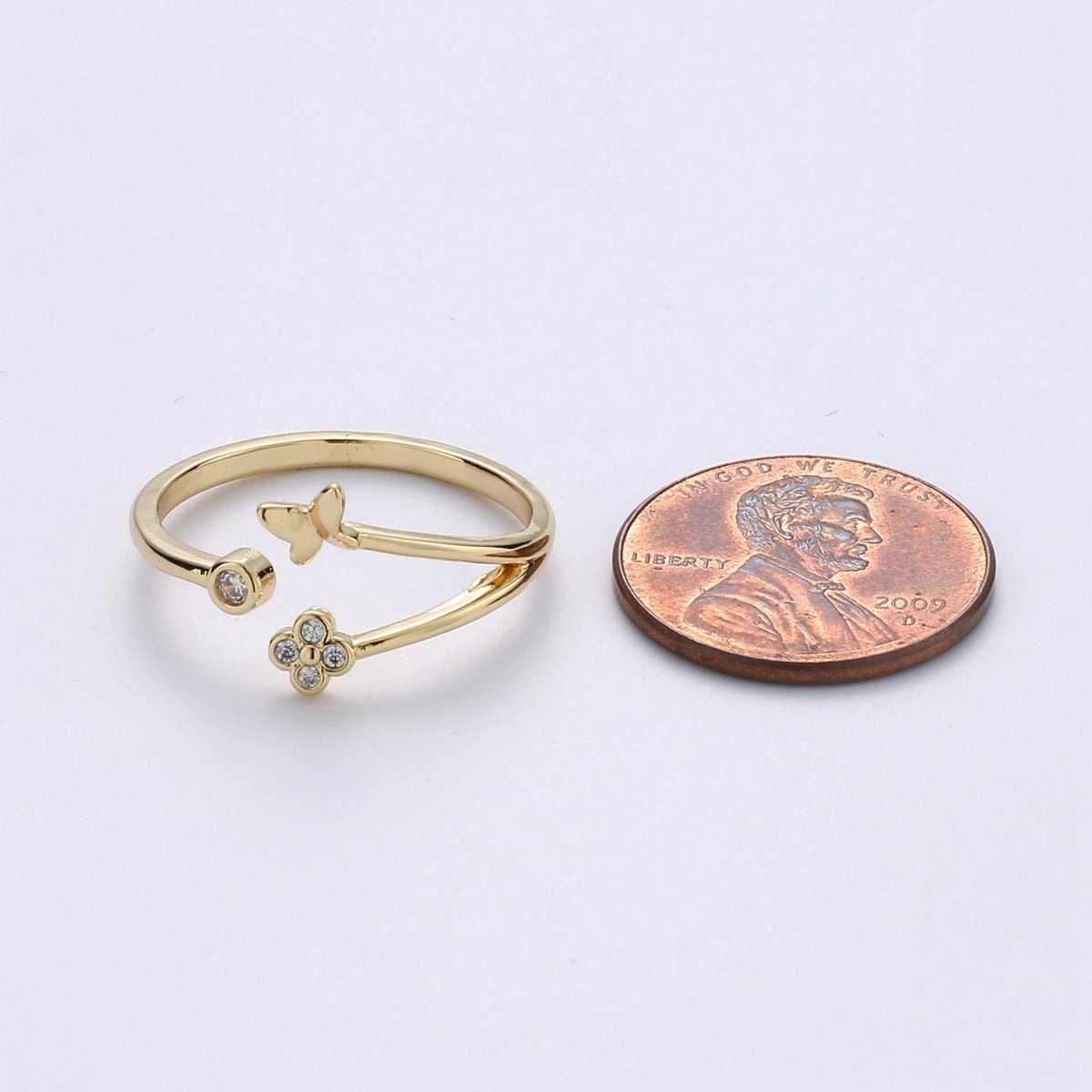 Gold Butterfly Ring, Dainty Butterfly Ring, Adjustable Ring, Minimalist Butterfly Ring, Minimalist Ring, Gold Open Ring, Insect Jewelry R-088 - DLUXCA