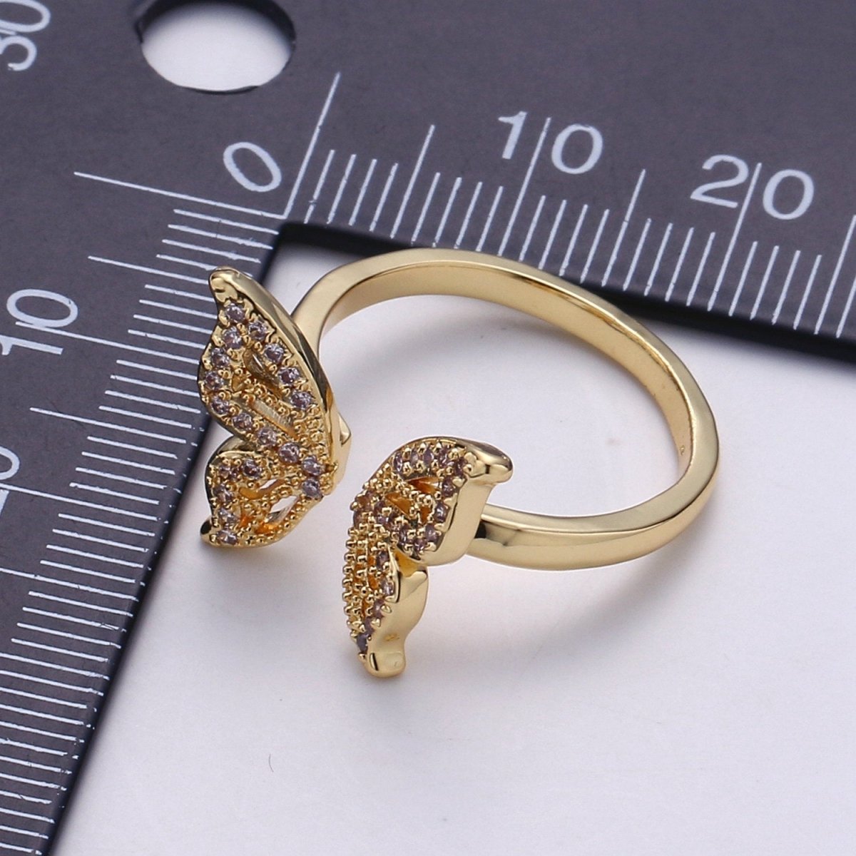 Gold Butterfly Ring Dainty Monarch Ring, Adjustable Ring, Minimalist Cz Ring, Micro Pave Ring, Gold Open Ring, Dainty Jewelry R044