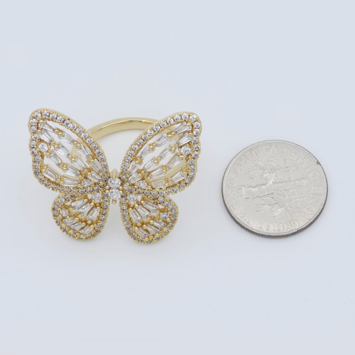 Gold butterfly ring, Open Adjustable butterfly ring, statement Jewelry with Cubic Zirconia Ring Mariposa Jewelry Inspired R-229 - DLUXCA