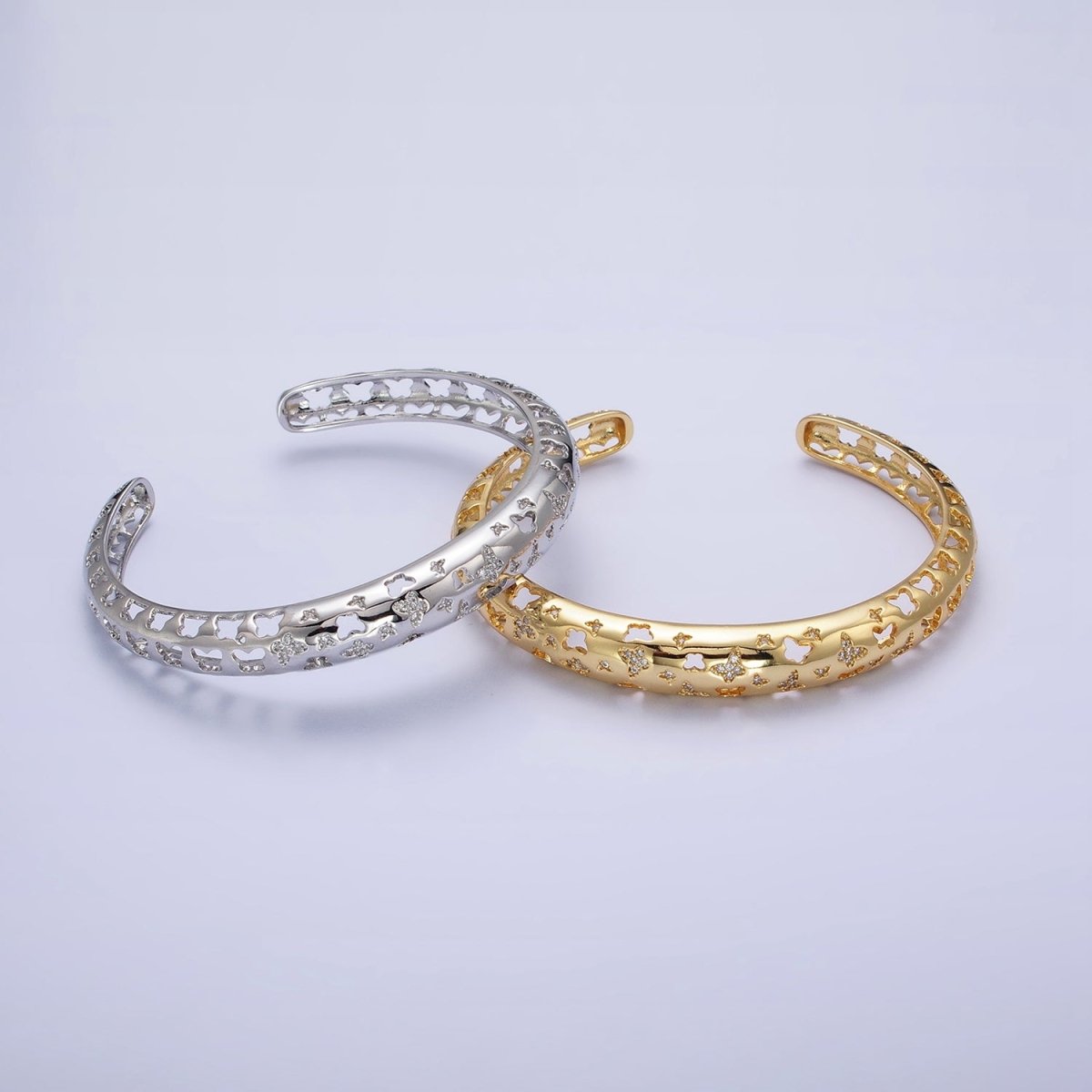 Gold Butterfly Wrist Cuff Bangle Bracelet CZ Mariposa Bracelet for Stackable Jewelry | WA-1685 WA-1686 Clearance Pricing