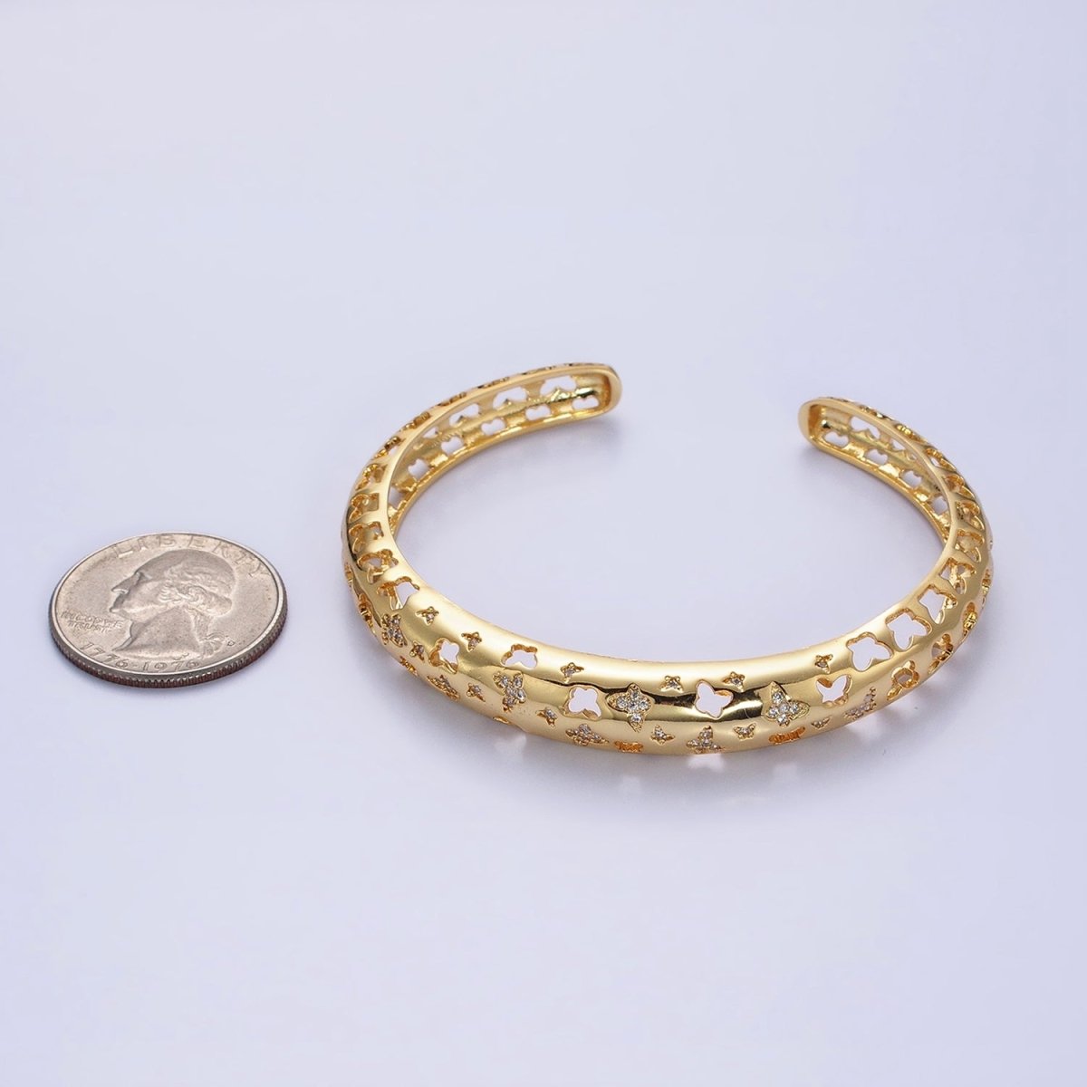 Gold Butterfly Wrist Cuff Bangle Bracelet CZ Mariposa Bracelet for Stackable Jewelry | WA-1685 WA-1686 Clearance Pricing