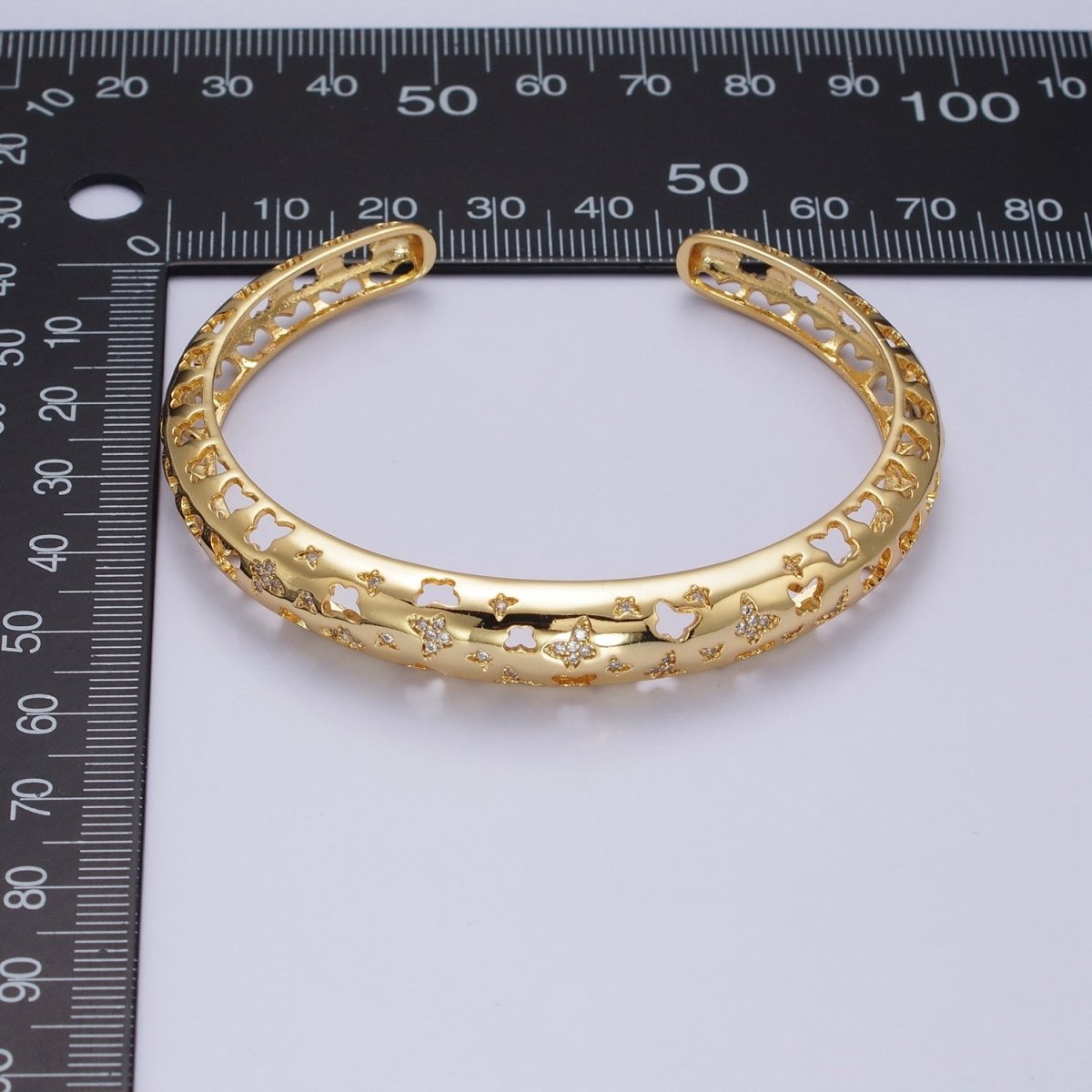 Gold Butterfly Wrist Cuff Bangle Bracelet CZ Mariposa Bracelet for Stackable Jewelry | WA-1685 WA-1686 Clearance Pricing