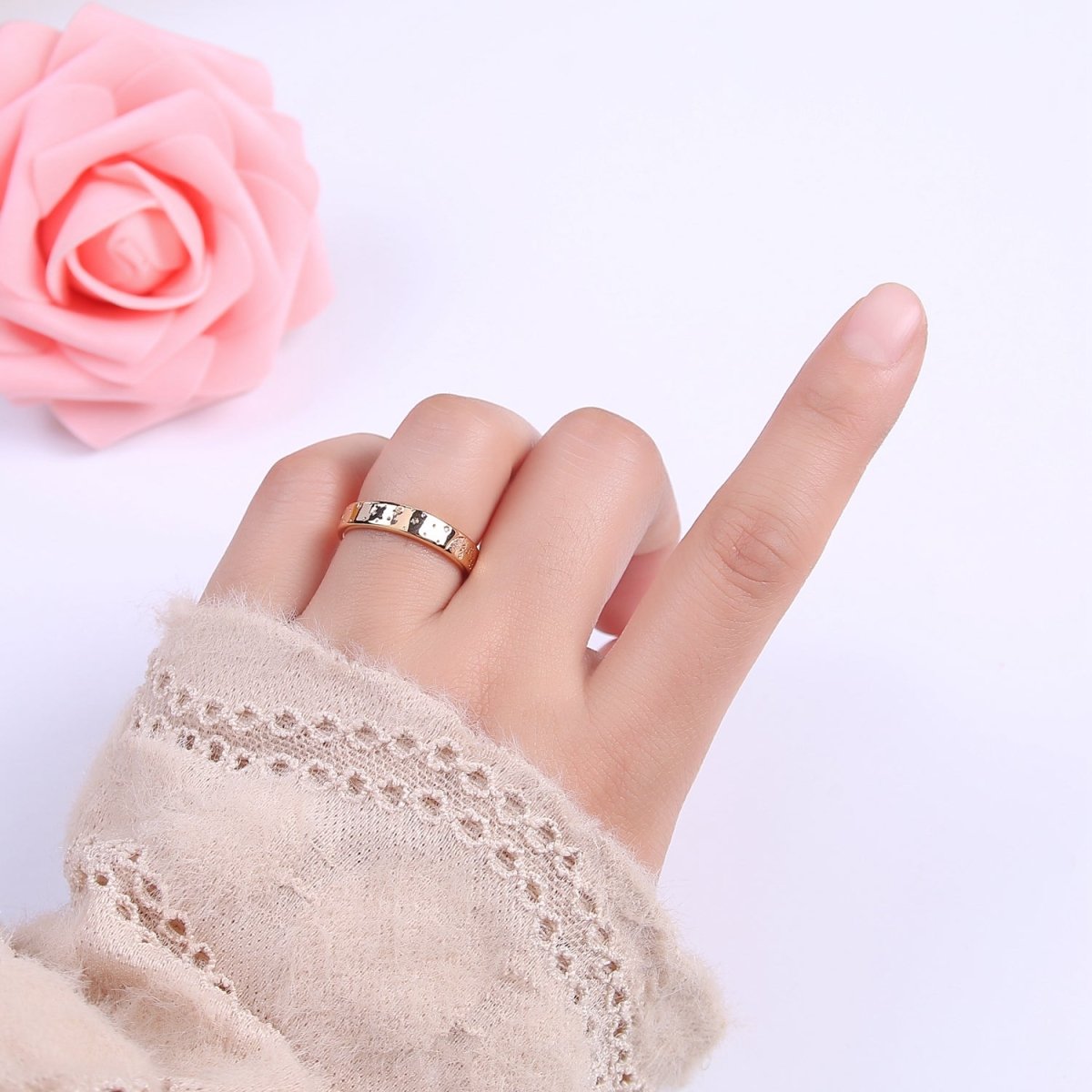 Gold Celestial Astronomy RING SET, Engraved Sun & Moon & Stars Gold Band Rings, 16K Gold Filled Adjustable Rings U-442 - DLUXCA