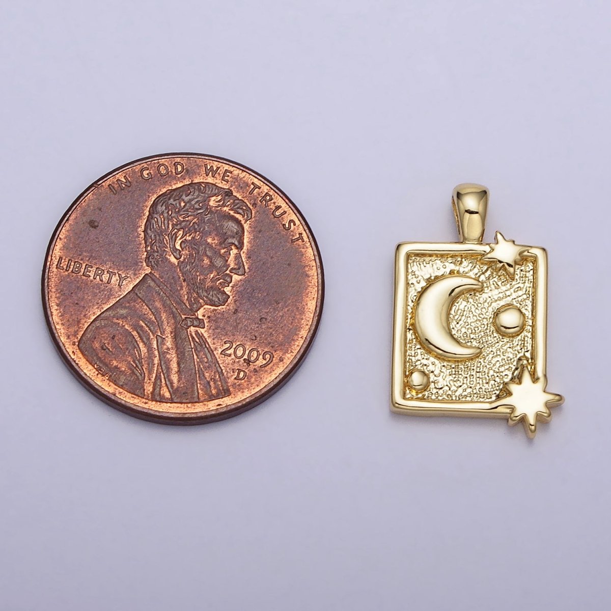 Gold Celestial Crescent Moon Stars Square Gold Pendant | AA090 - DLUXCA