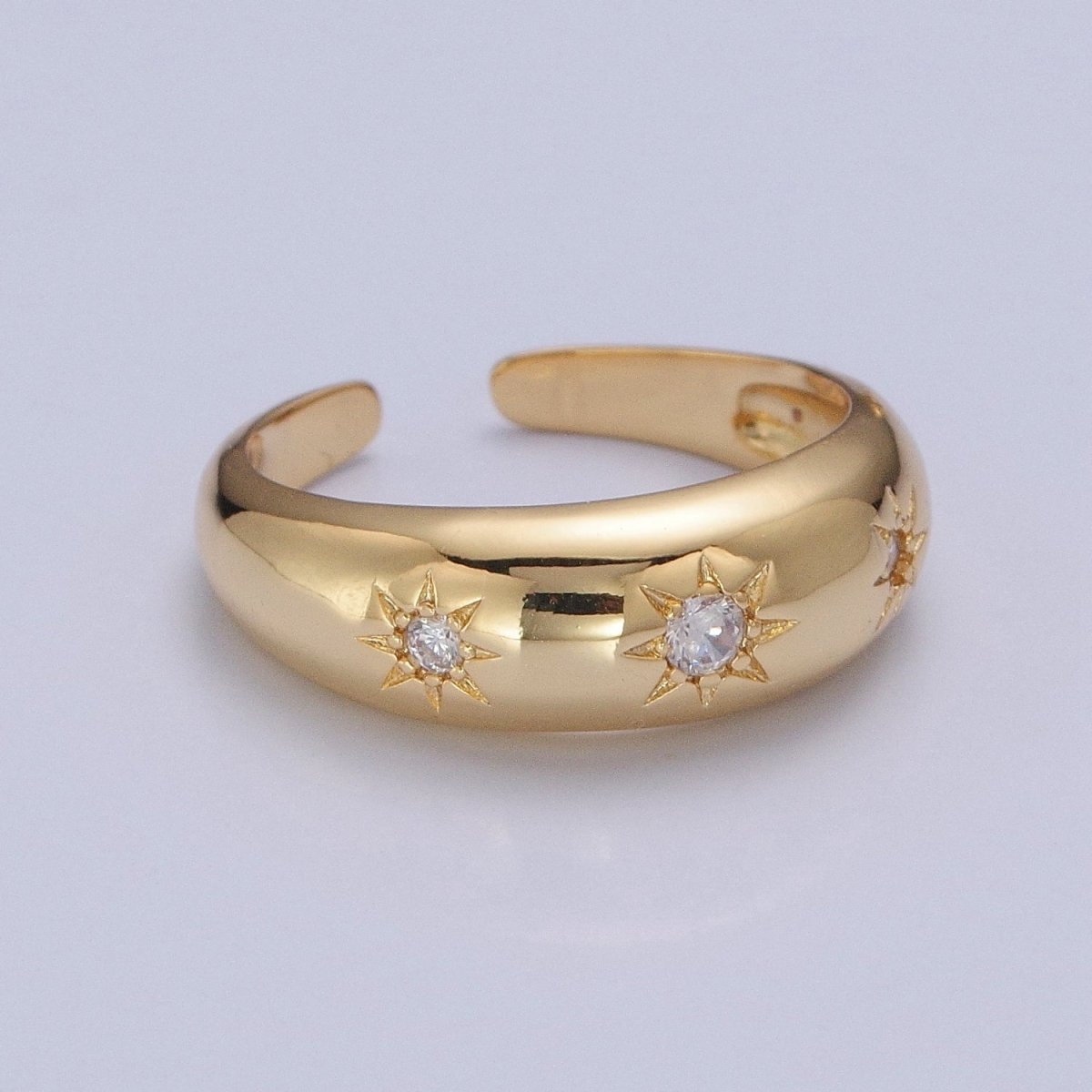 Gold Celestial Round Green Clear Cubic Zirconia Stars Adjustable Ring | U-101 U-107