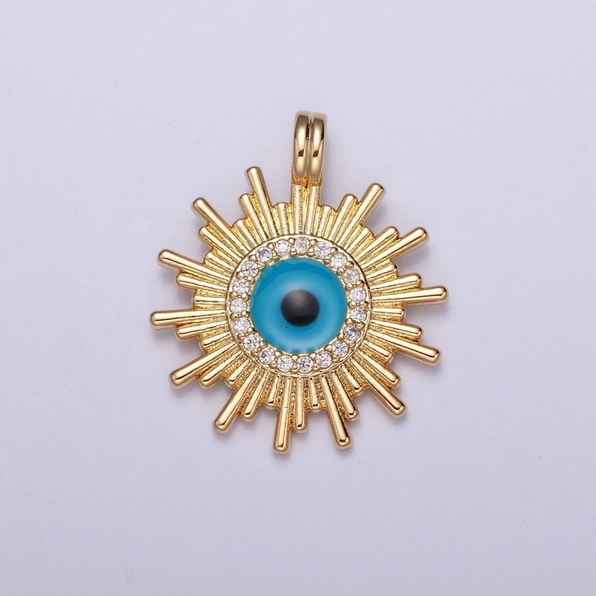 Gold Celestial Spiral Pendant, Enamel Micro Pave Evil Eye Pendant For Jewelry Making H-692