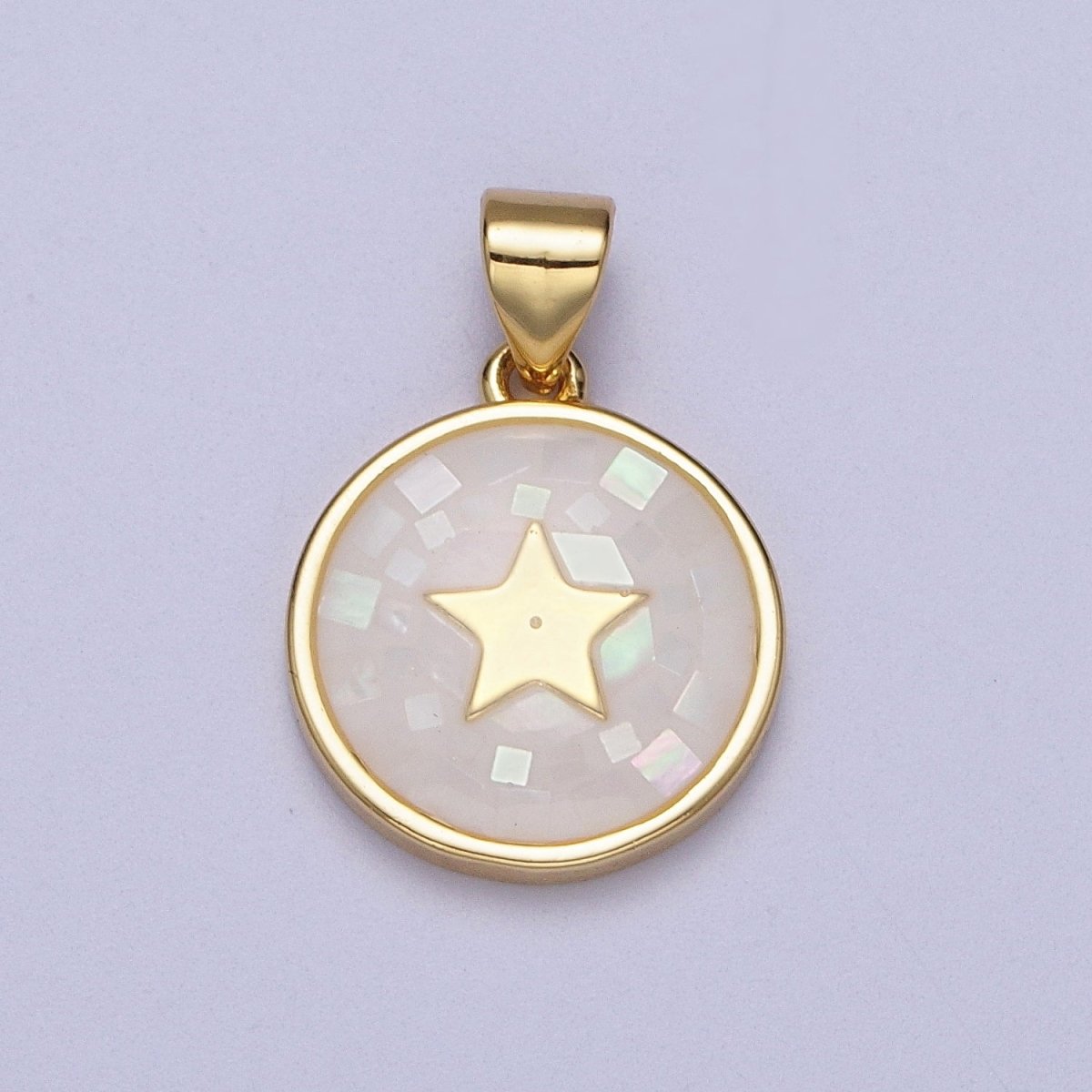 Gold Celestial Star White, Pink, Green, Teal Shell Opal Round Pendant  I-584 I-622 I-647 I-719