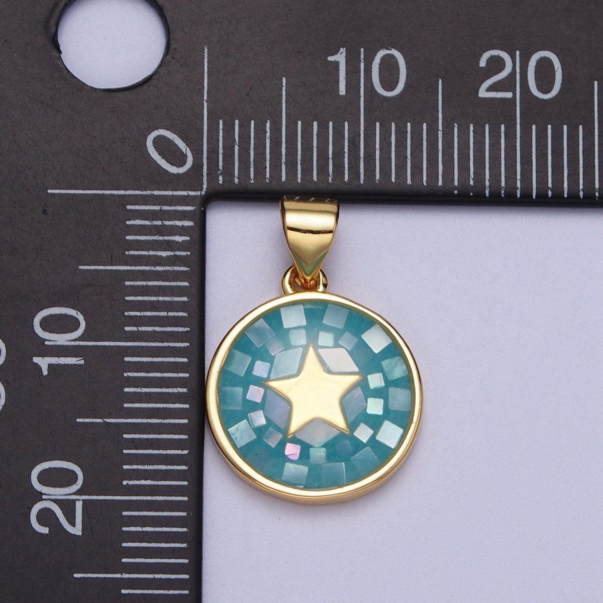 Gold Celestial Star White, Pink, Green, Teal Shell Opal Round Pendant  I-584 I-622 I-647 I-719