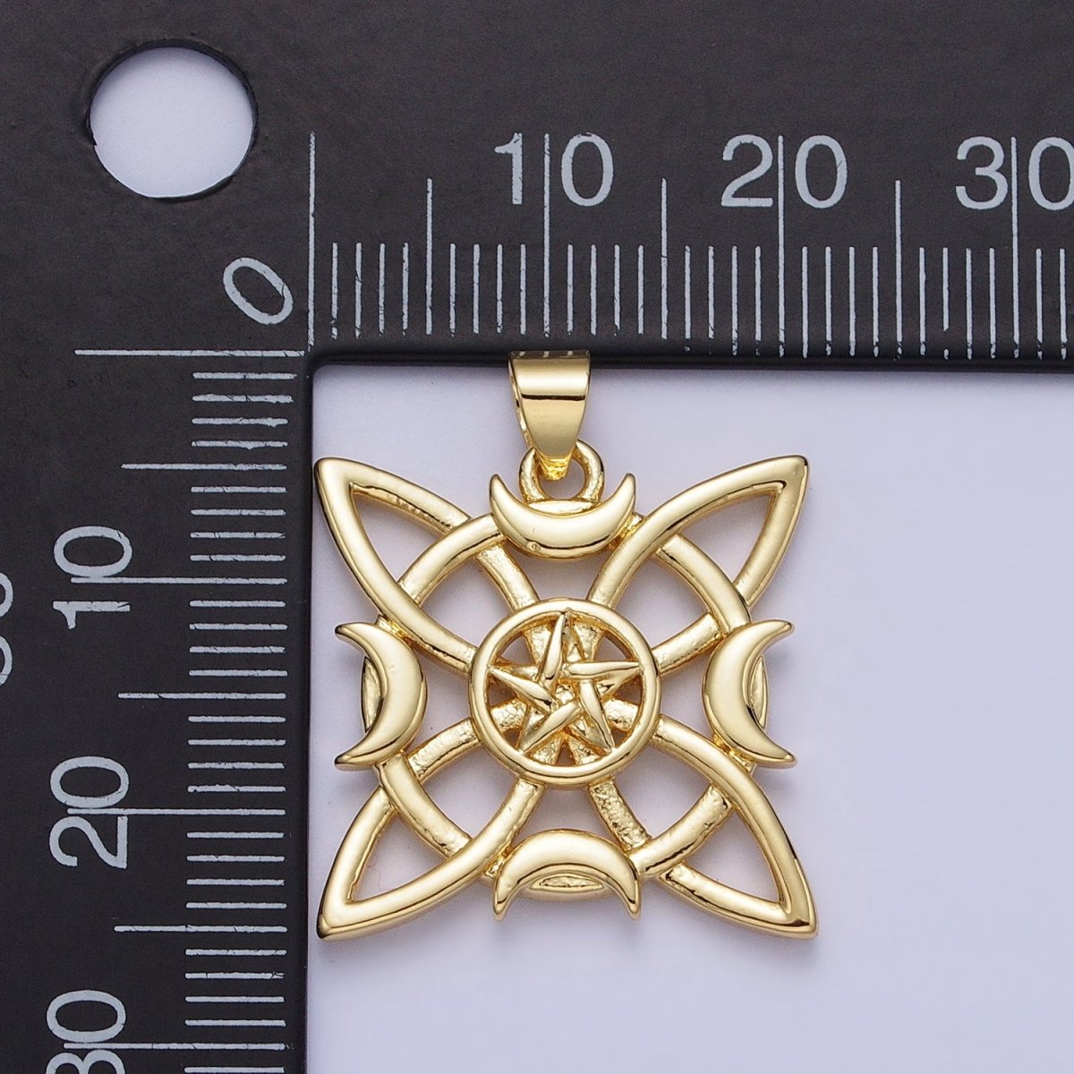 Gold Celtic Knot Charm Eternal Knot Charm, Celtic Irish Jewelry Moon Star Celestial Jewelry AA146 - DLUXCA