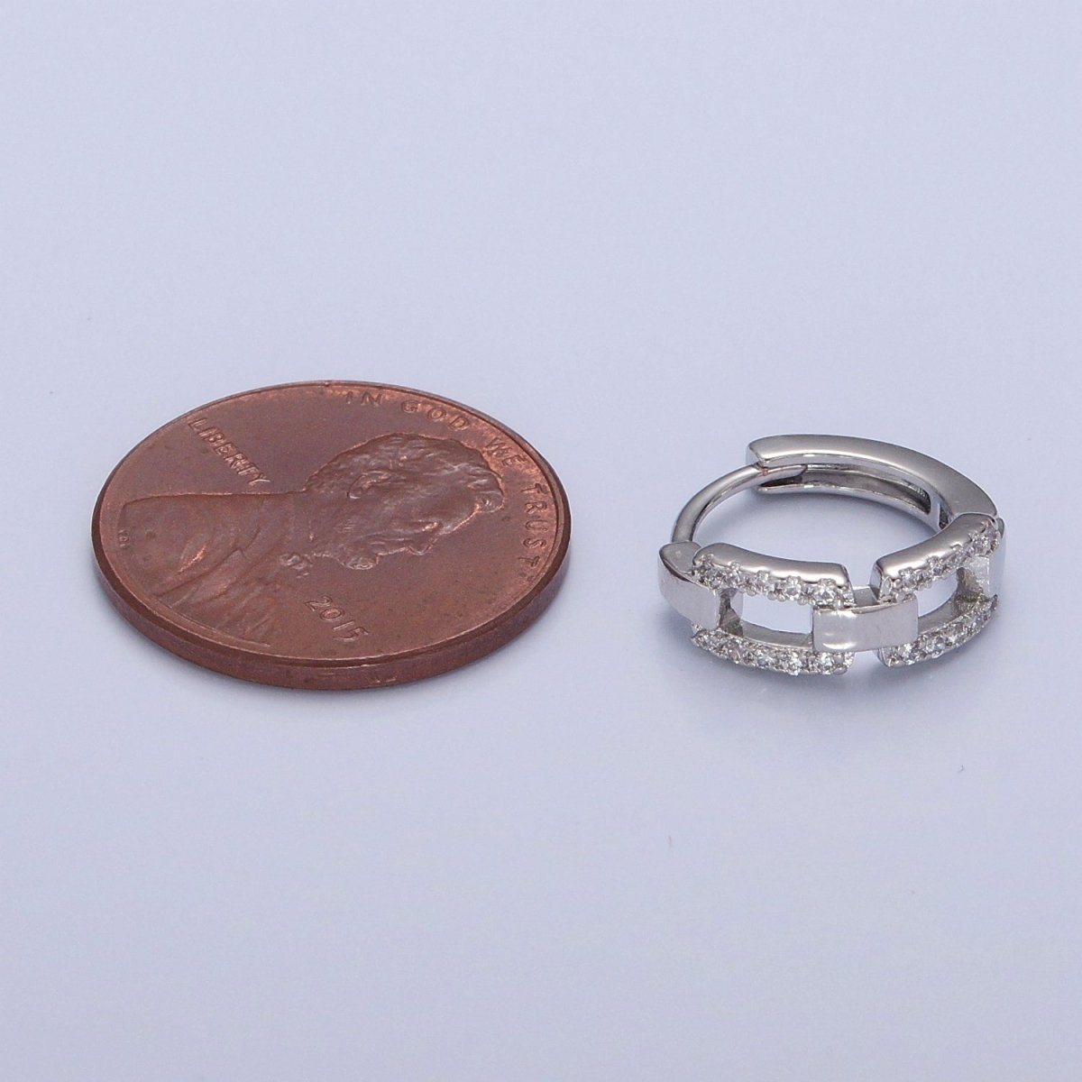 Gold Chain Huggie Hoop Earrings, Gold Chain Link Earrings Pave Chain Shape Hoop Earring T-398 V-130