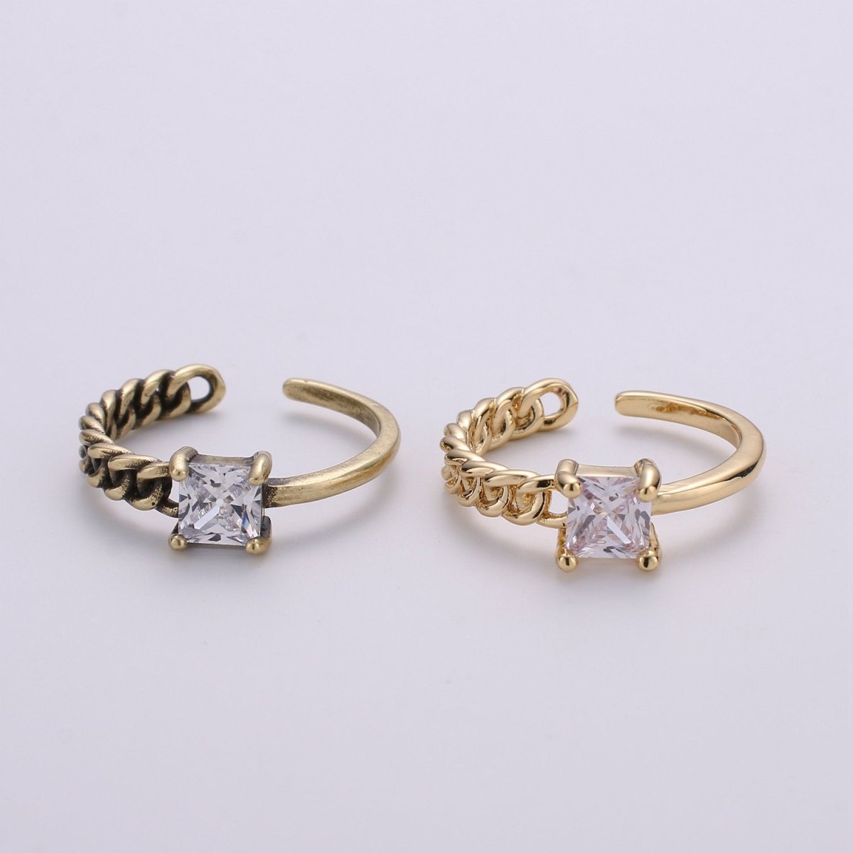Gold Chain Ring, Statement Ring, Minimalist pLink Chain Ring, Stackable Ring Dainty Ring w/ CZ Stone Antique Gold Ring adjustable  R-023 R-024